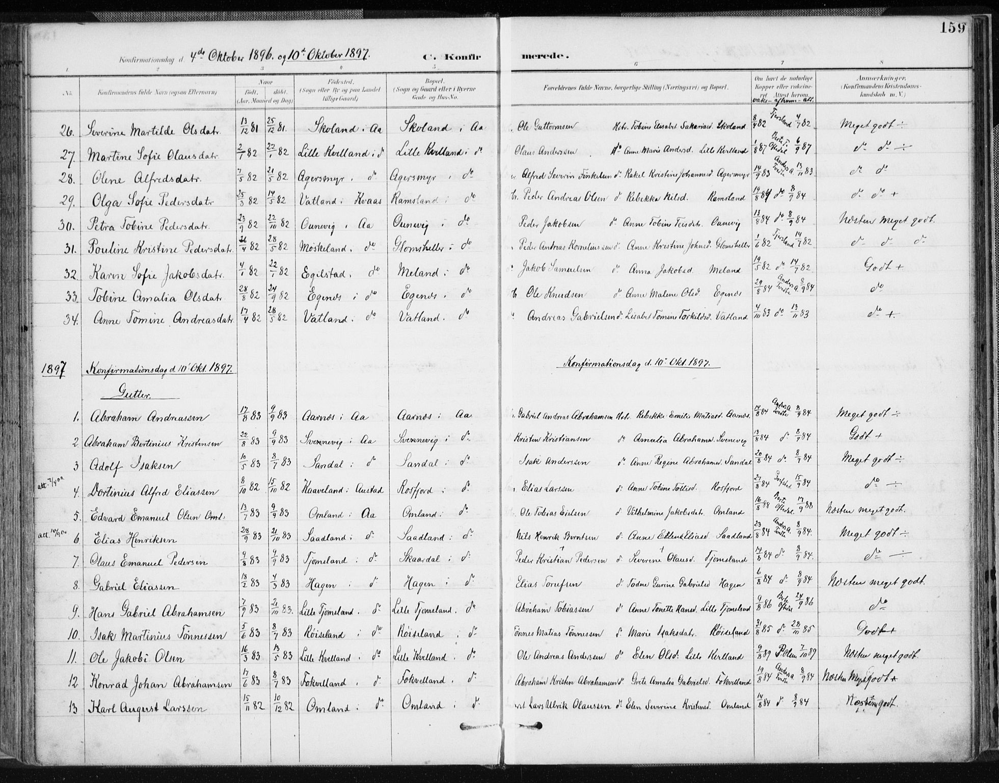 Lyngdal sokneprestkontor, AV/SAK-1111-0029/F/Fa/Fac/L0012: Parish register (official) no. A 12, 1894-1918, p. 159