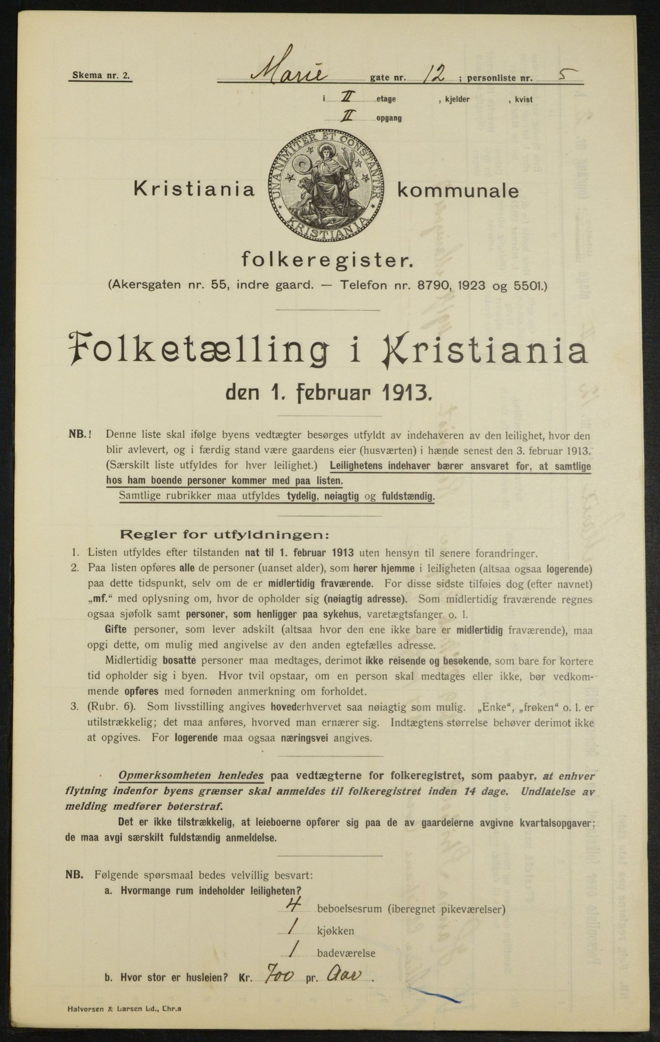 OBA, Municipal Census 1913 for Kristiania, 1913, p. 62760