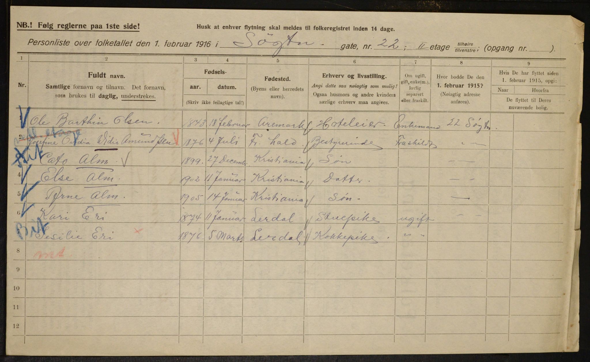 OBA, Municipal Census 1916 for Kristiania, 1916, p. 97694