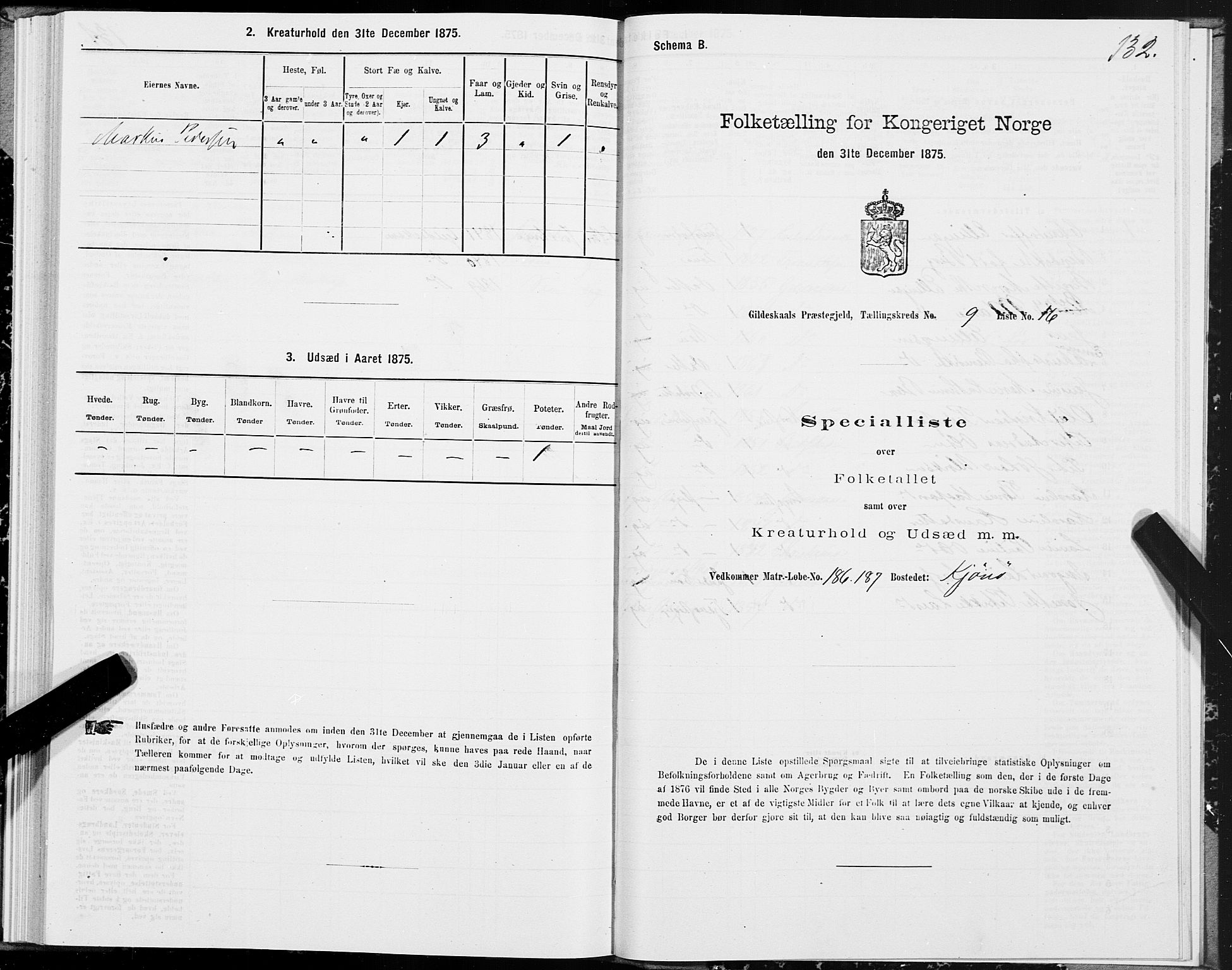 SAT, 1875 census for 1838P Gildeskål, 1875, p. 4132