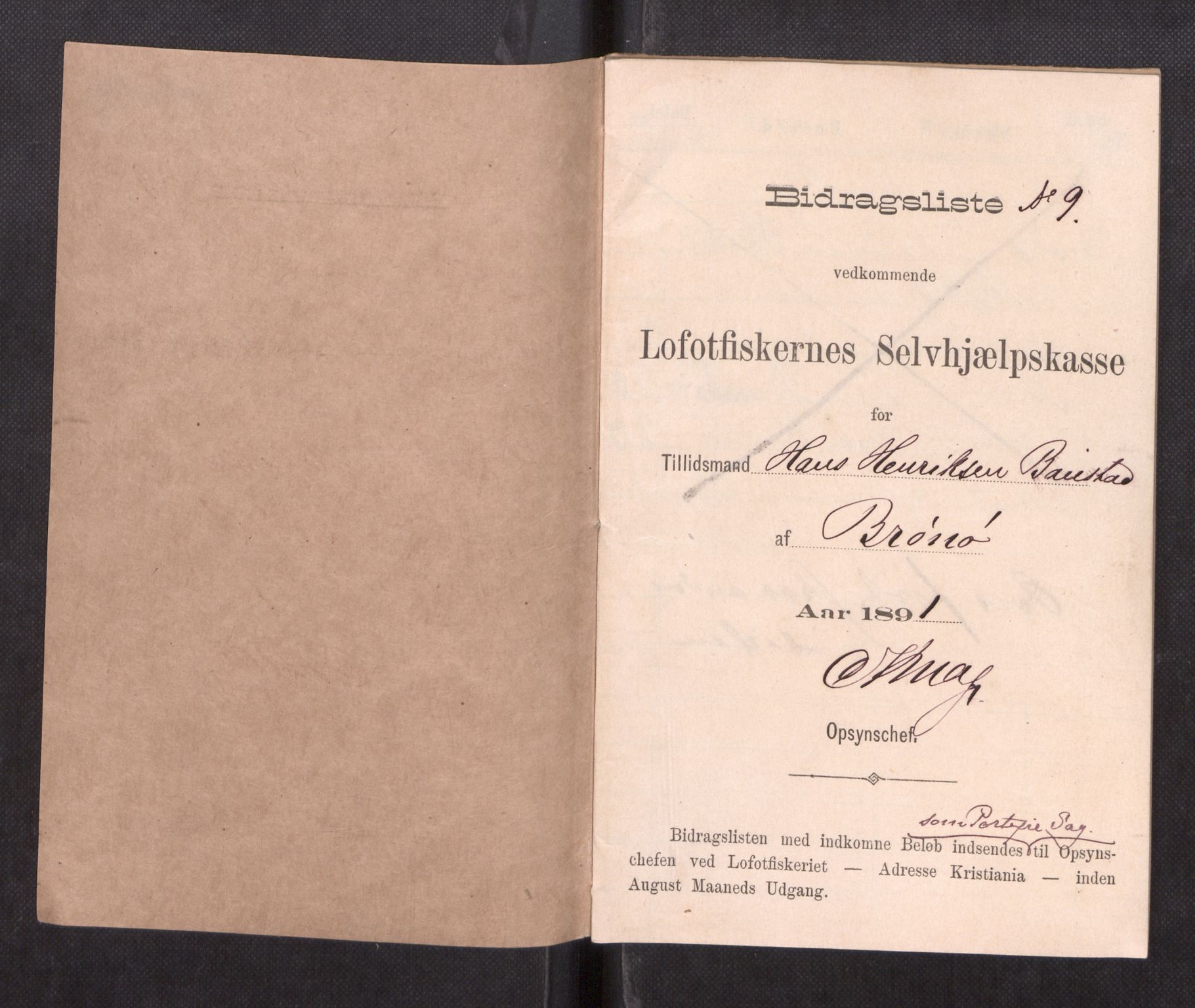 Oppsynssjefen ved Lofotfisket, AV/SAT-A-6224/D/L0173: Lofotfiskernes Selvhjelpskasse, 1885-1912, p. 65