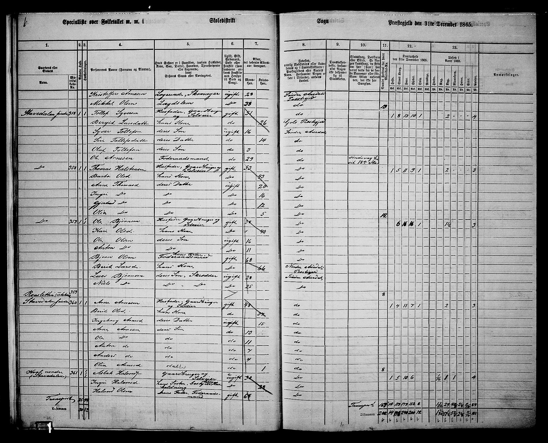 RA, 1865 census for Sør-Aurdal, 1865, p. 22