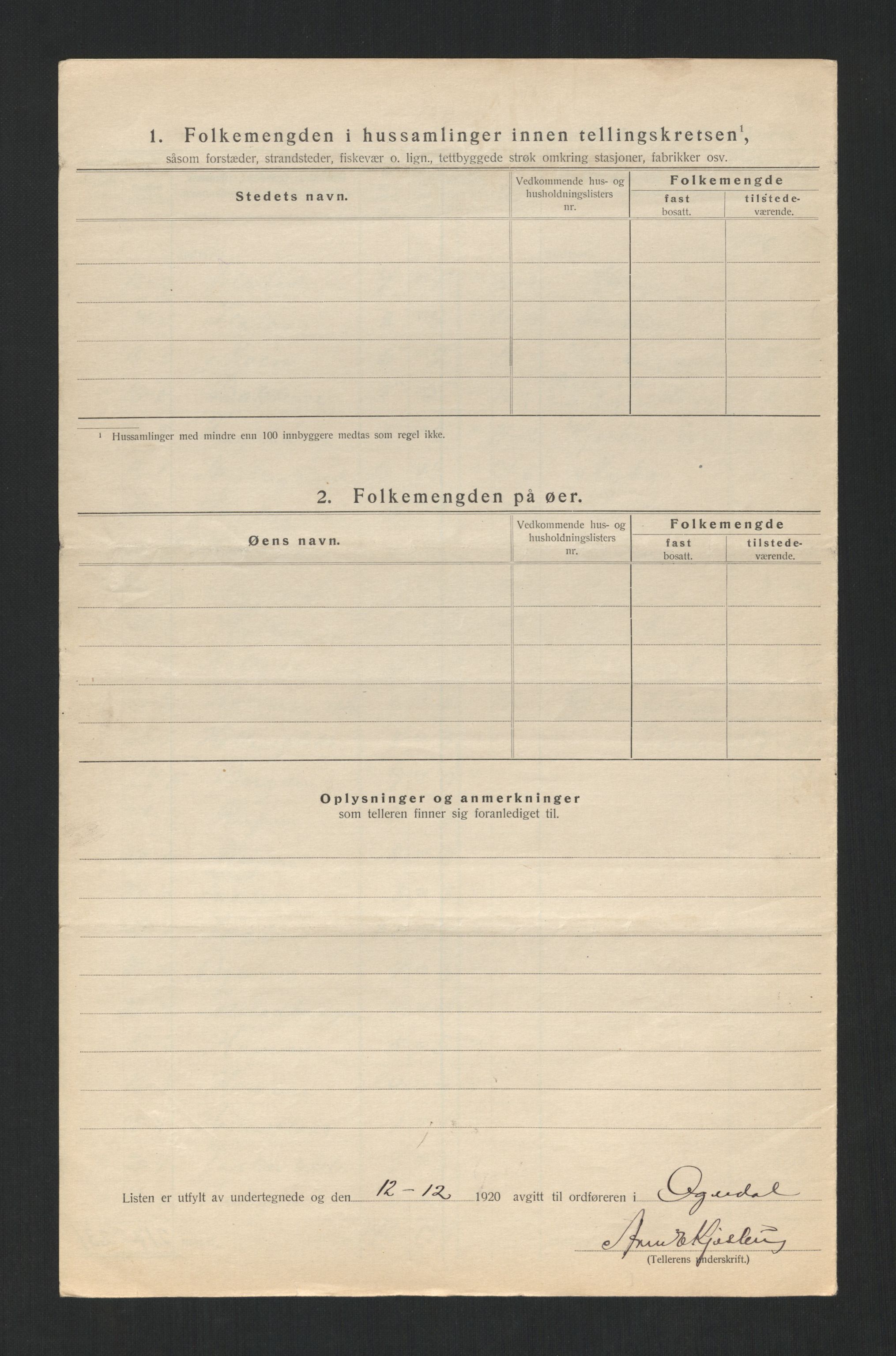 SAT, 1920 census for Ogndal, 1920, p. 13
