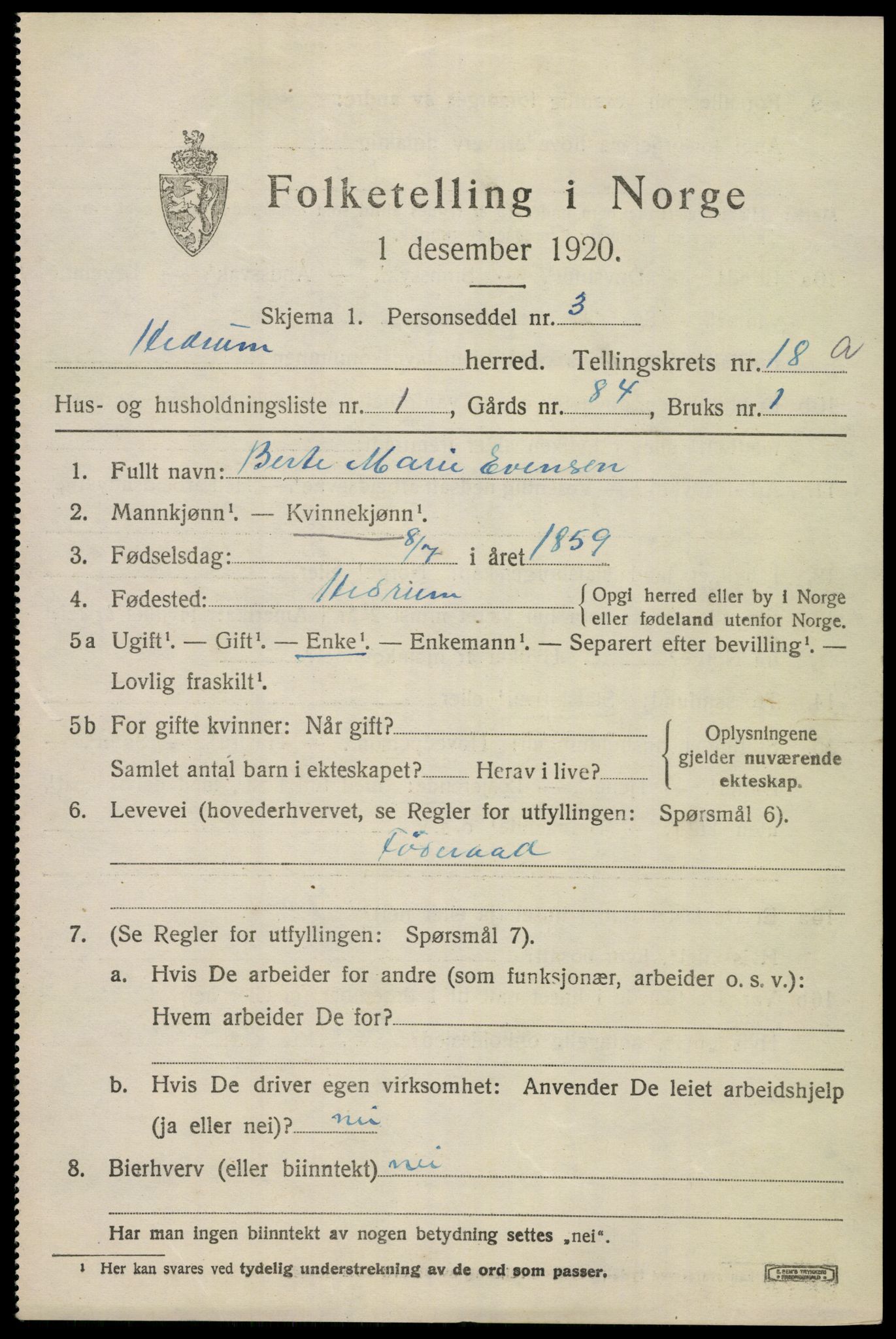 SAKO, 1920 census for Hedrum, 1920, p. 10801