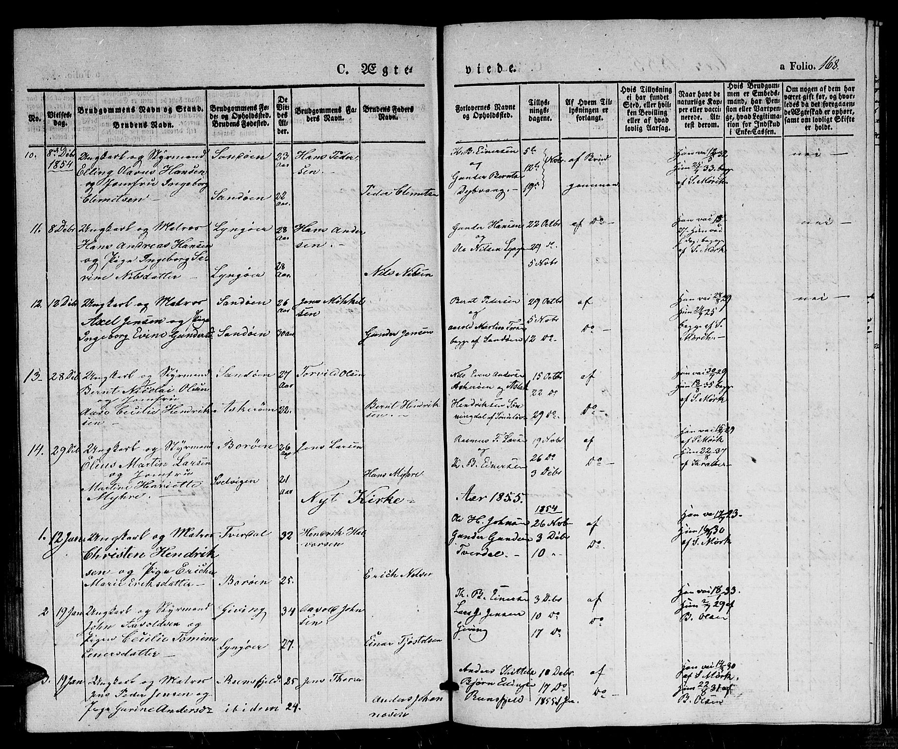 Dypvåg sokneprestkontor, AV/SAK-1111-0007/F/Fb/Fba/L0010: Parish register (copy) no. B 10, 1842-1857, p. 168