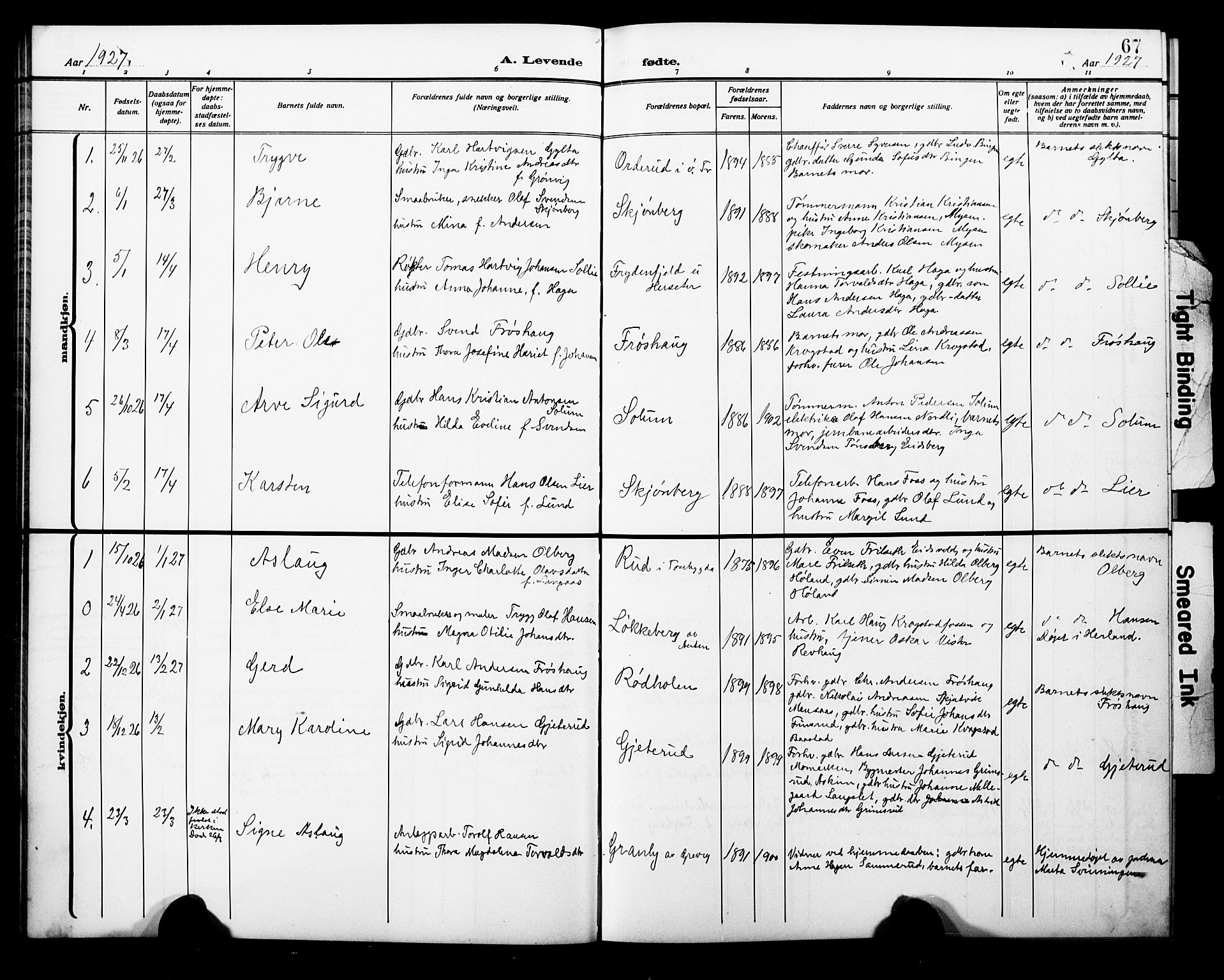 Trøgstad prestekontor Kirkebøker, AV/SAO-A-10925/G/Ga/L0002: Parish register (copy) no. I 2, 1911-1929, p. 67