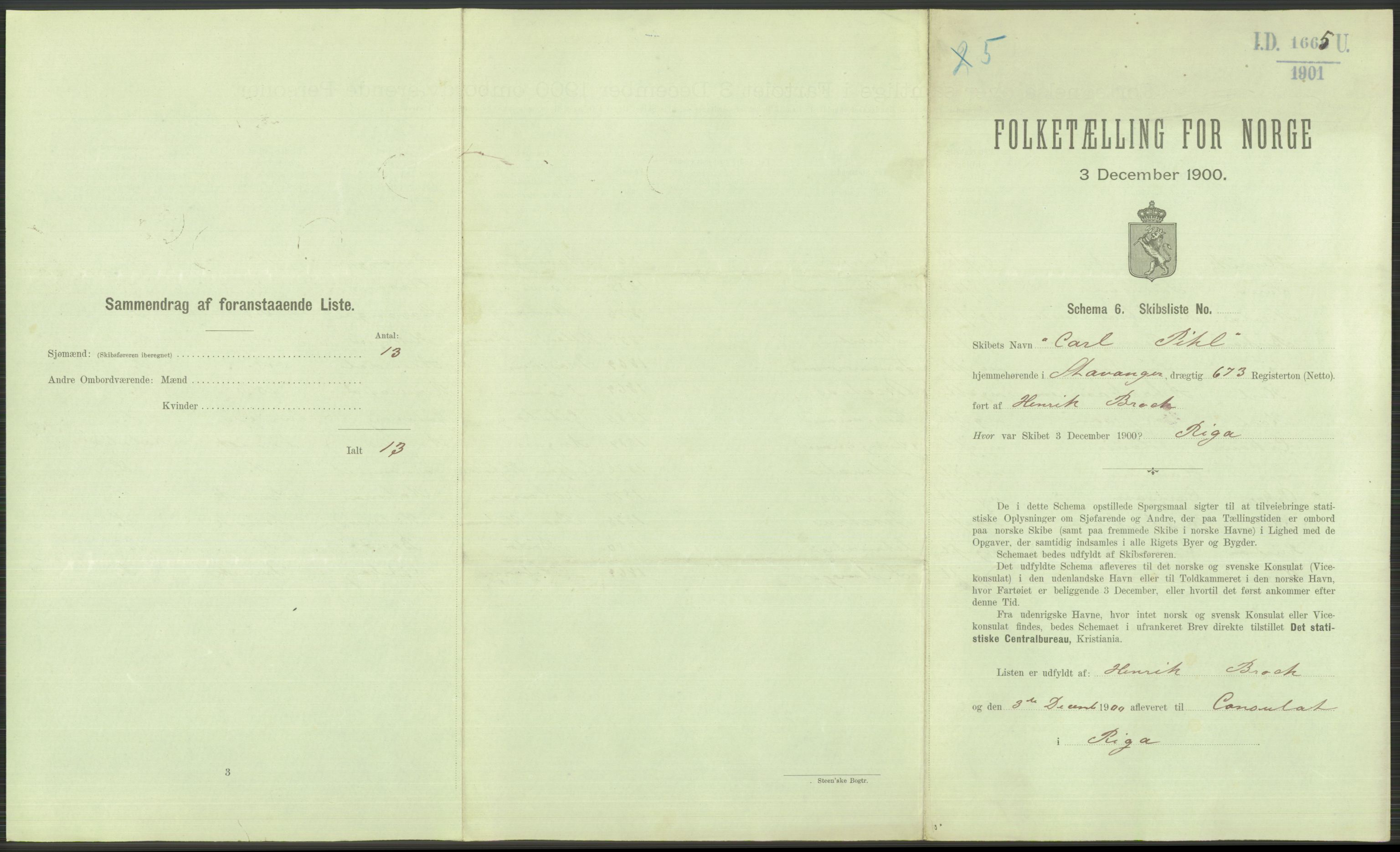 RA, 1900 Census - ship lists from ships in Norwegian harbours, harbours abroad and at sea, 1900, p. 3673