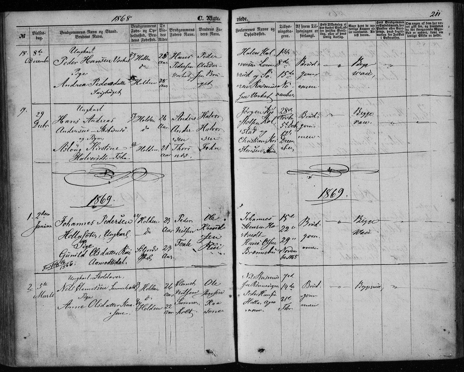 Holla kirkebøker, SAKO/A-272/F/Fa/L0006: Parish register (official) no. 6, 1861-1869, p. 211