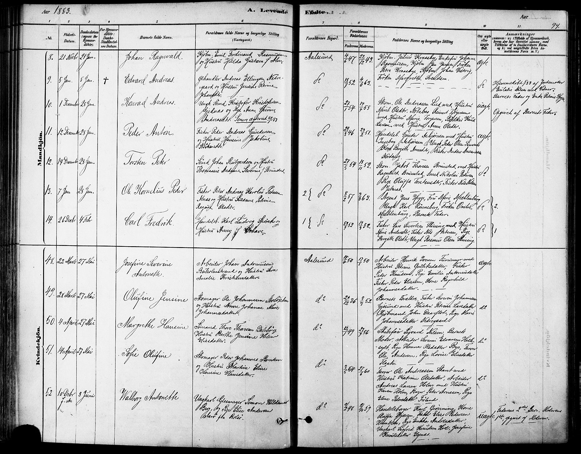 Ministerialprotokoller, klokkerbøker og fødselsregistre - Møre og Romsdal, SAT/A-1454/529/L0454: Parish register (official) no. 529A04, 1878-1885, p. 94