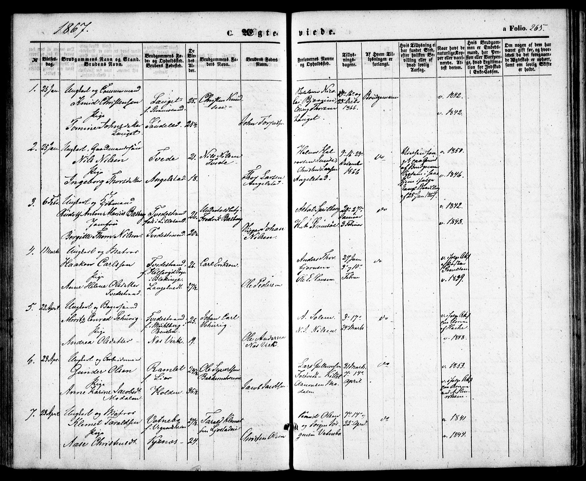 Holt sokneprestkontor, AV/SAK-1111-0021/F/Fa/L0009: Parish register (official) no. A 9, 1861-1871, p. 265