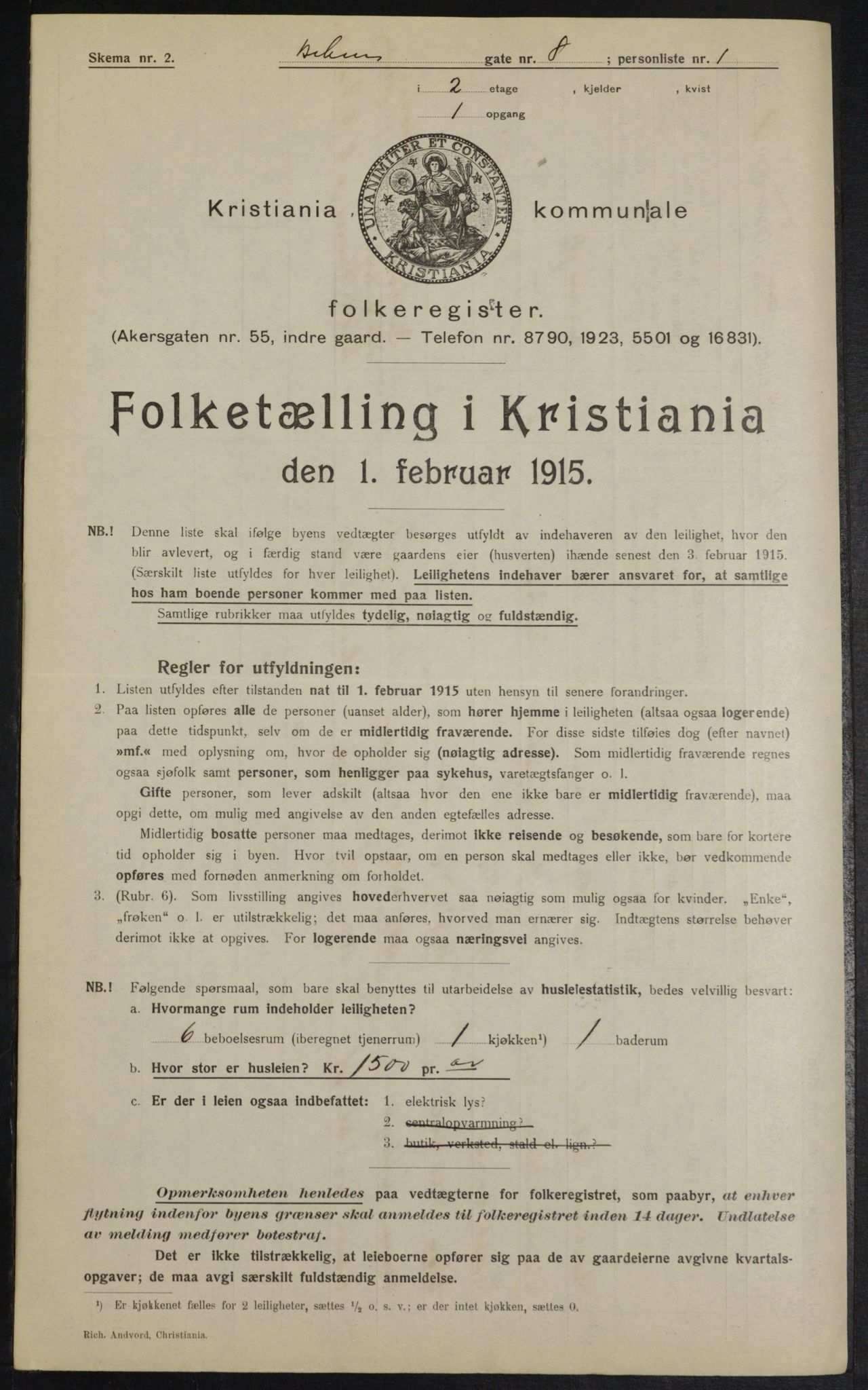 OBA, Municipal Census 1915 for Kristiania, 1915, p. 3522