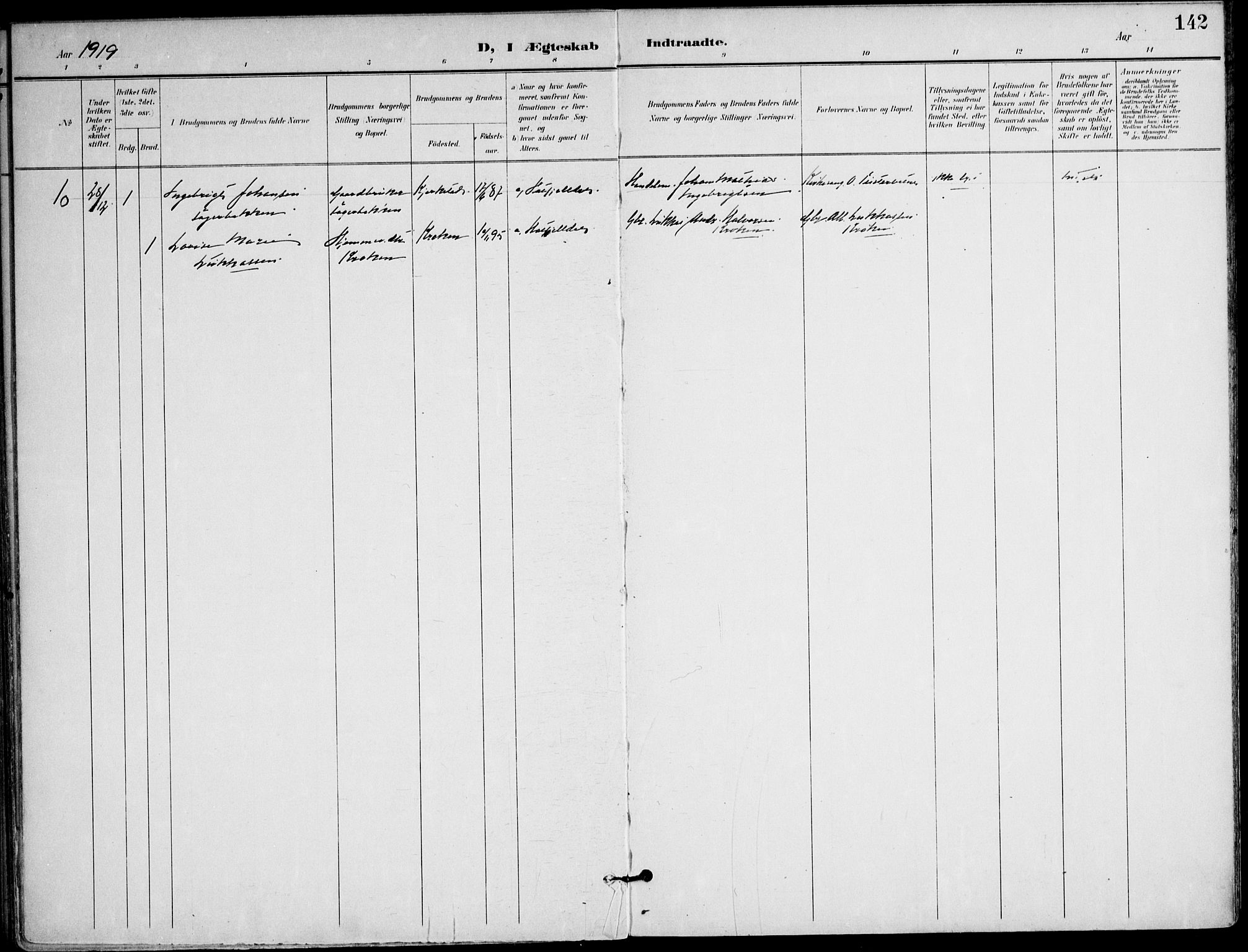 Ministerialprotokoller, klokkerbøker og fødselsregistre - Nordland, AV/SAT-A-1459/823/L0326: Parish register (official) no. 823A03, 1899-1919, p. 142