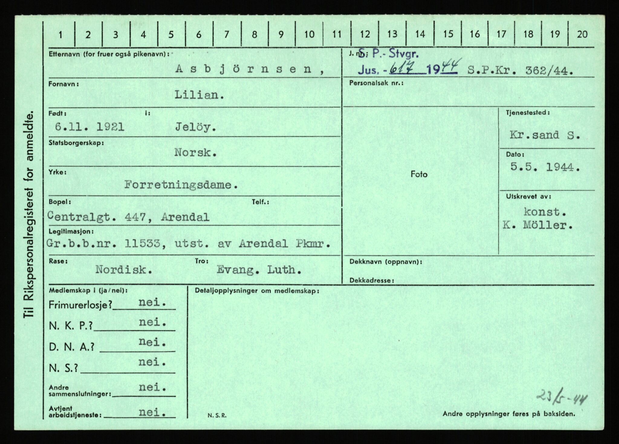 Statspolitiet - Hovedkontoret / Osloavdelingen, AV/RA-S-1329/C/Ca/L0002: Arneberg - Brand, 1943-1945, p. 356