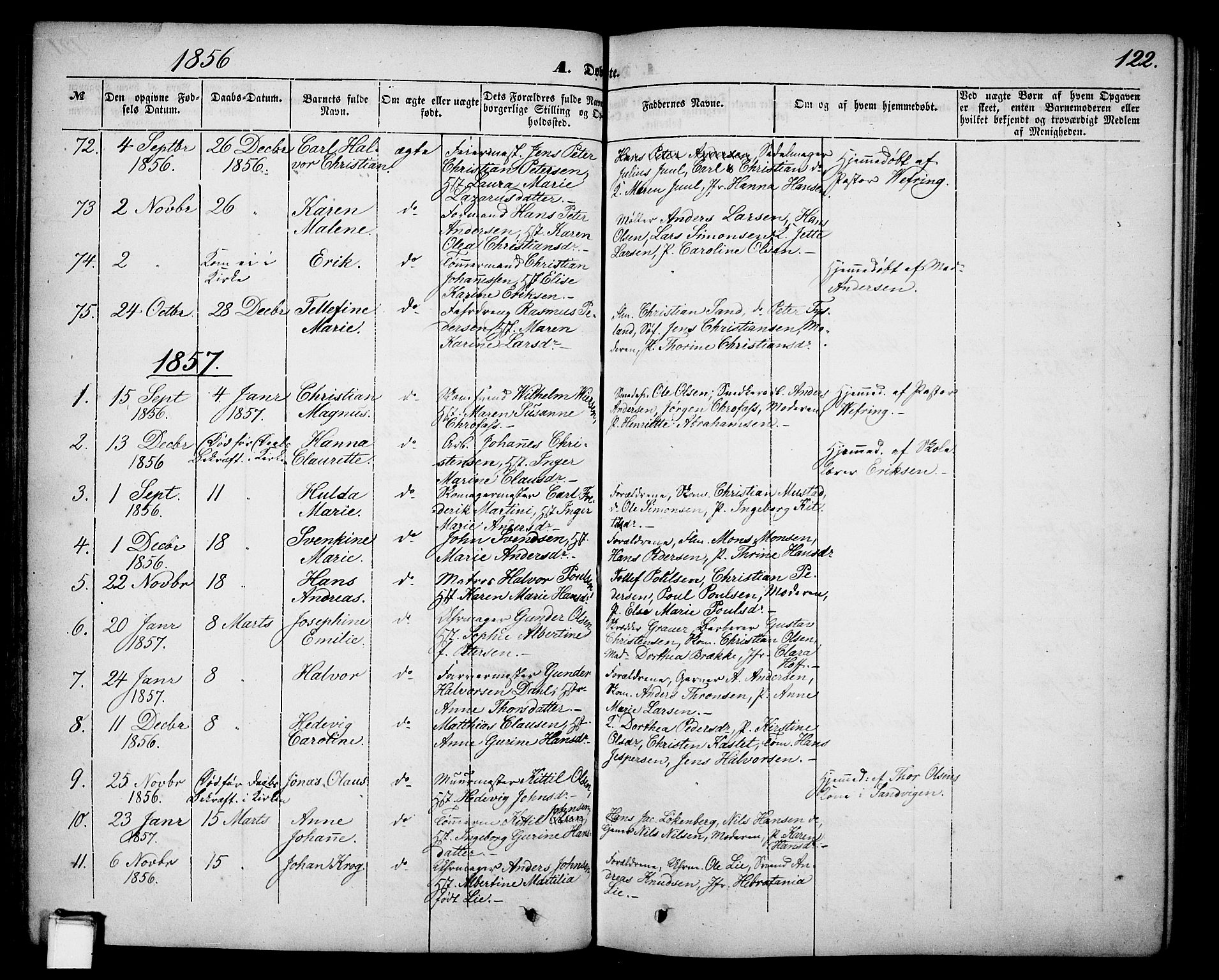 Skien kirkebøker, SAKO/A-302/G/Ga/L0004: Parish register (copy) no. 4, 1843-1867, p. 122