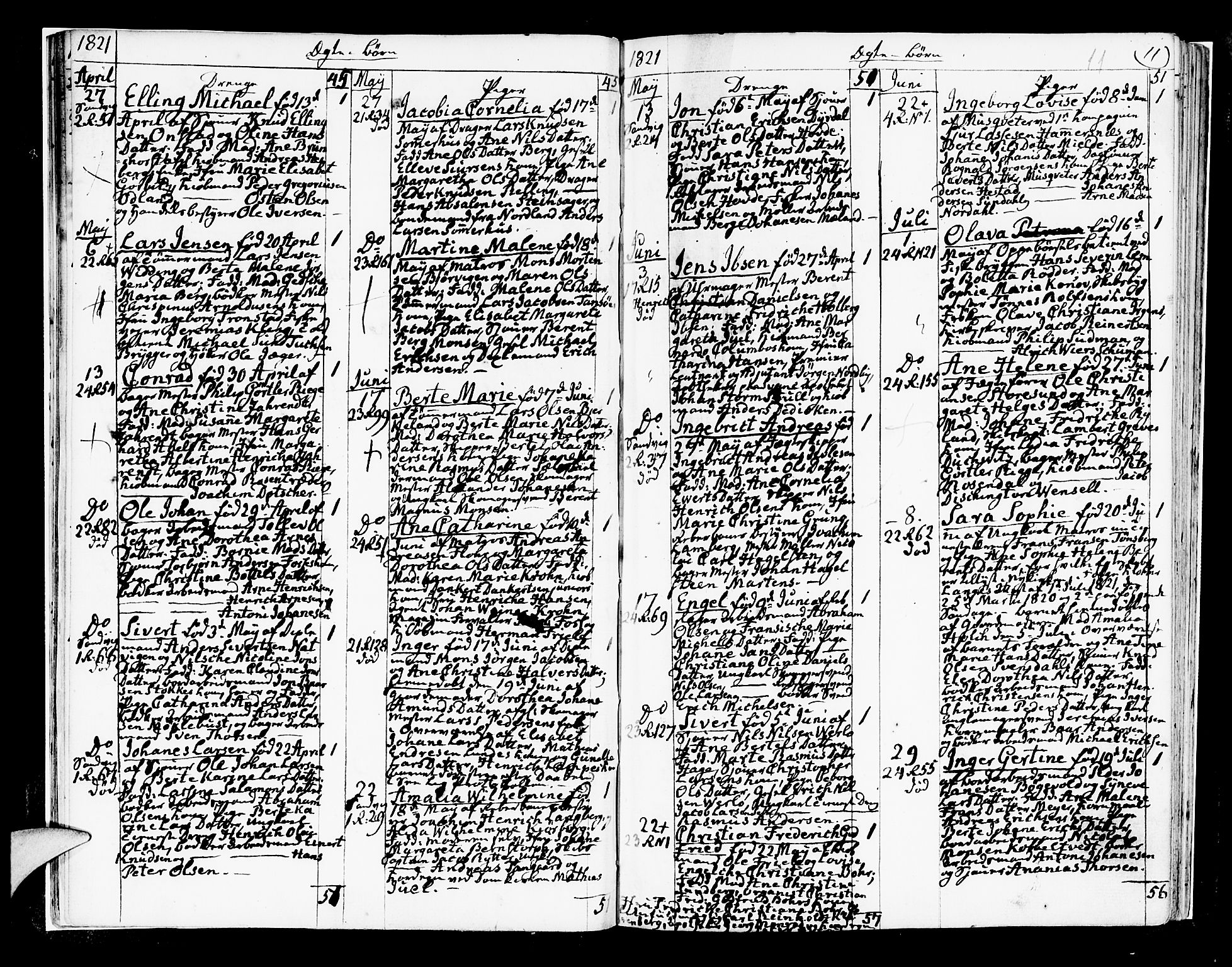 Korskirken sokneprestembete, SAB/A-76101/H/Hab: Parish register (copy) no. A 4, 1820-1832, p. 11
