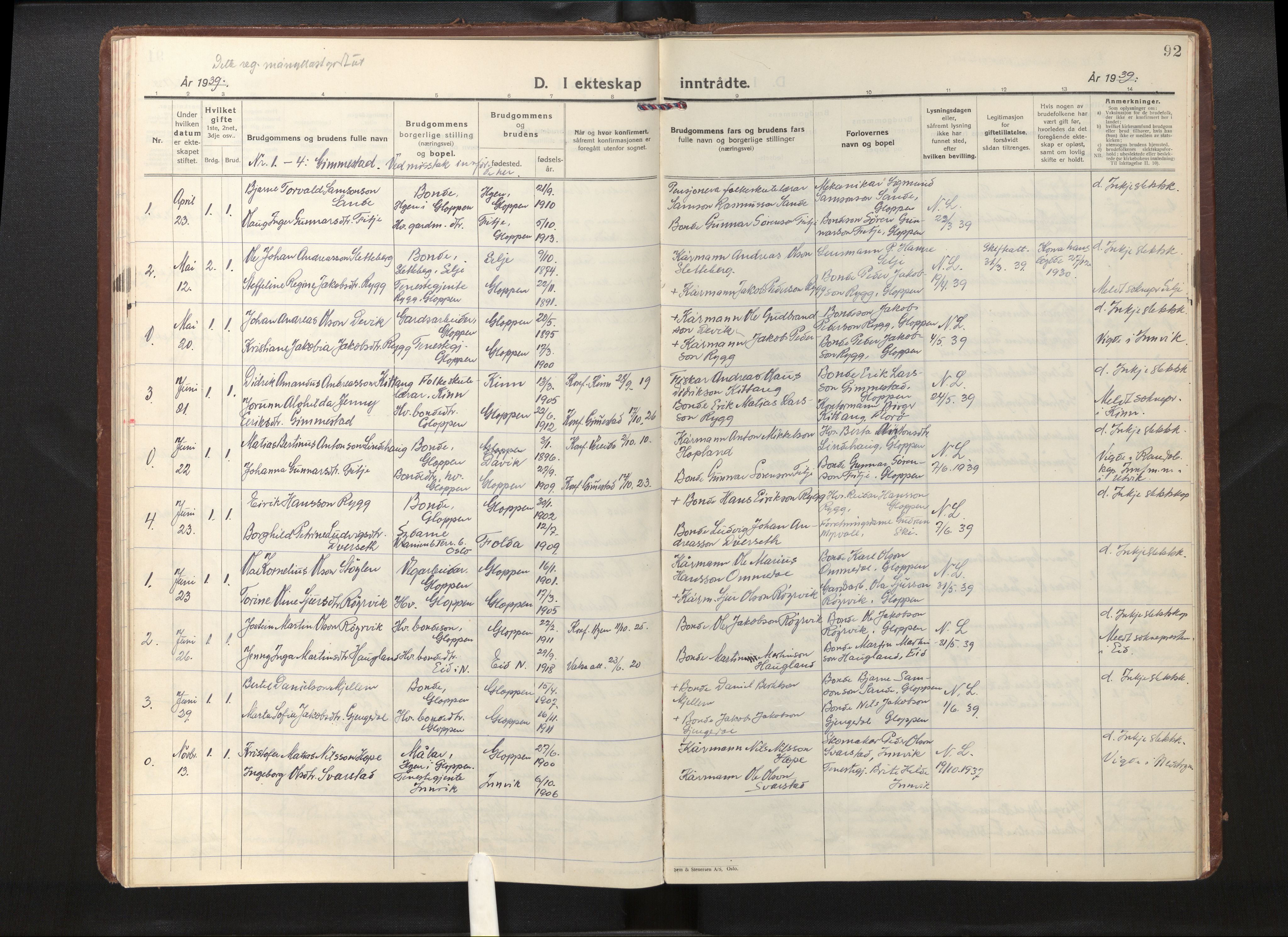 Gloppen sokneprestembete, AV/SAB-A-80101/H/Haa/Haae/L0003: Parish register (official) no. E 3, 1925-1951, p. 91b-92a