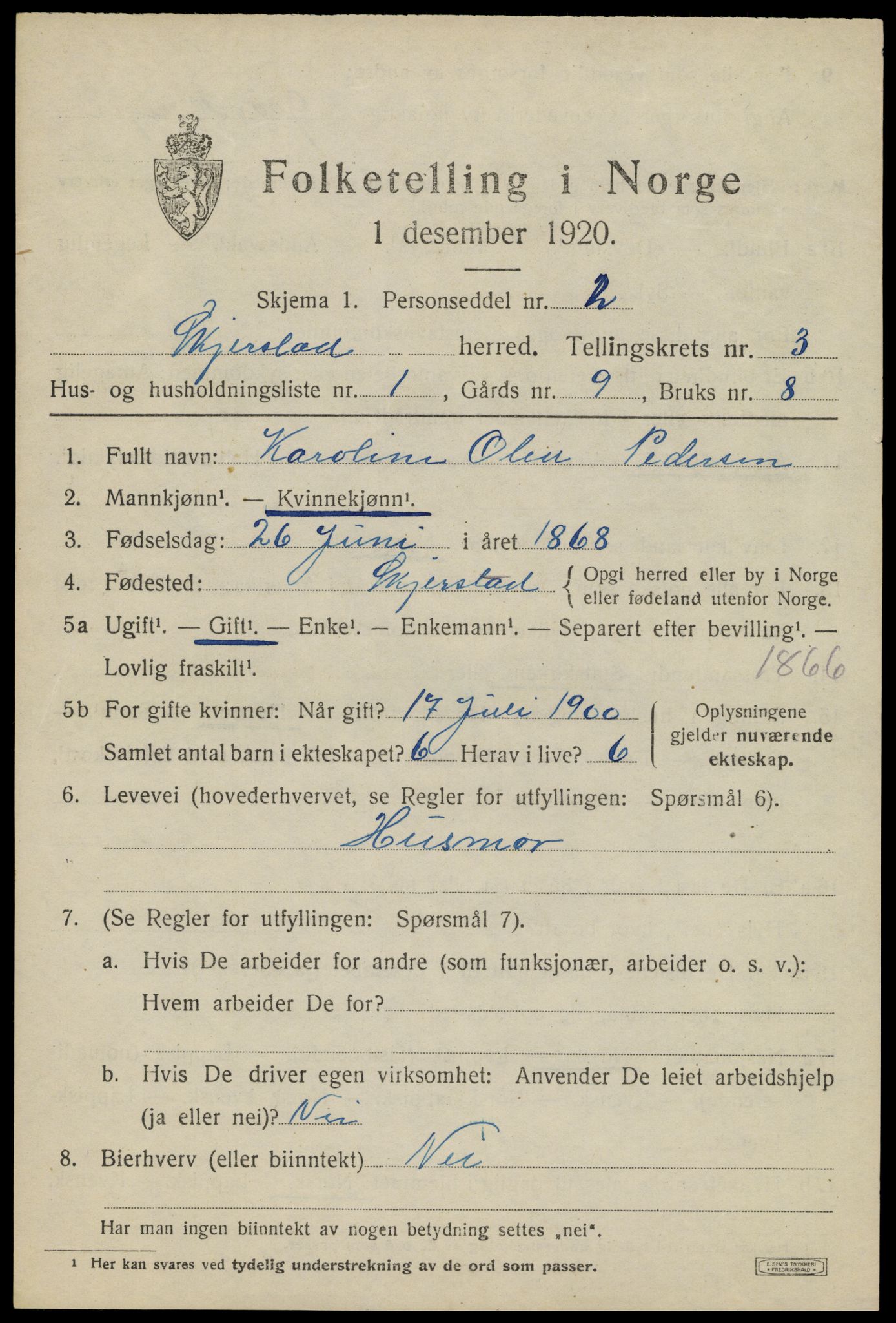 SAT, 1920 census for Skjerstad, 1920, p. 1215