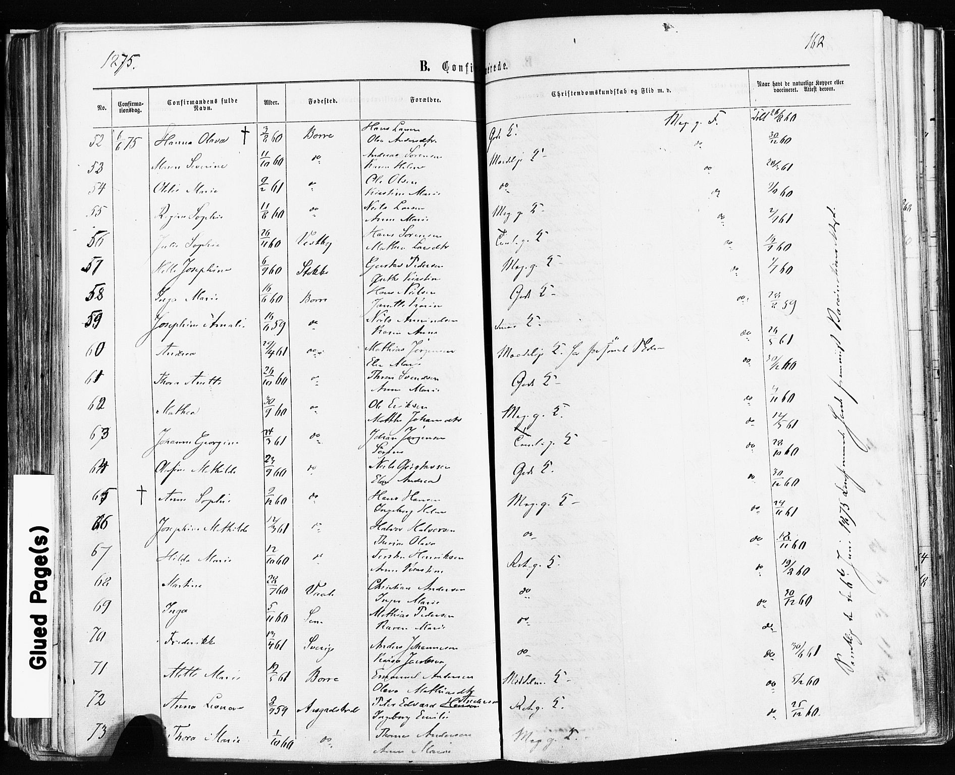 Borre kirkebøker, AV/SAKO-A-338/F/Fa/L0008: Parish register (official) no. I 8, 1868-1877, p. 168