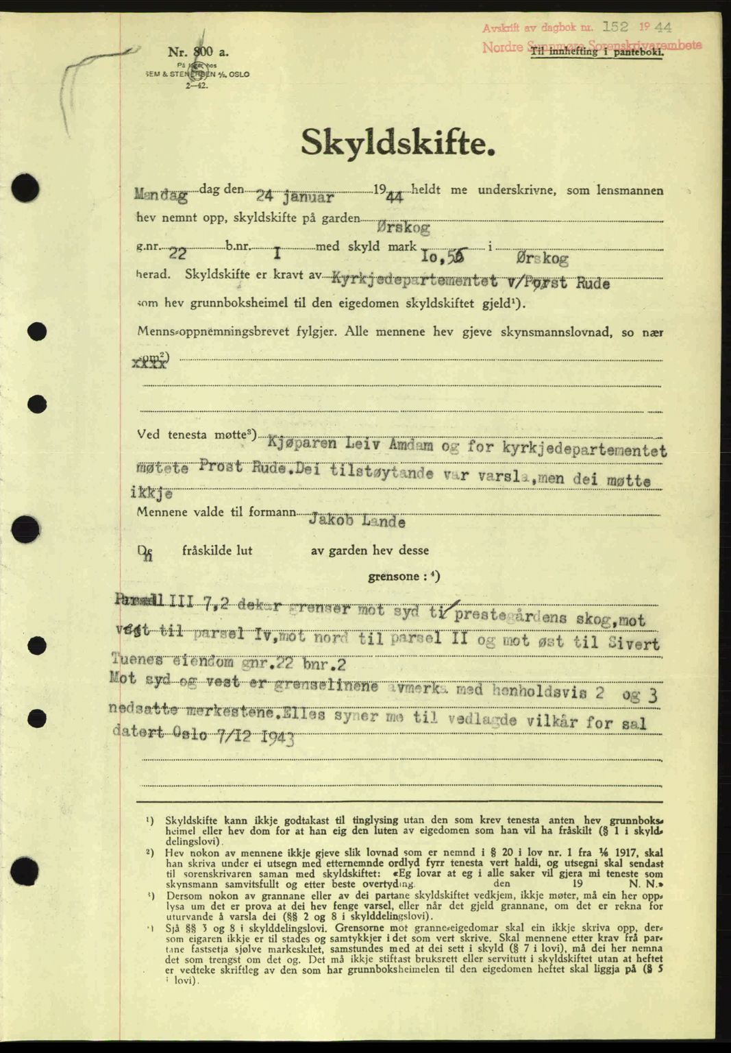 Nordre Sunnmøre sorenskriveri, AV/SAT-A-0006/1/2/2C/2Ca: Mortgage book no. A17, 1943-1944, Diary no: : 152/1944