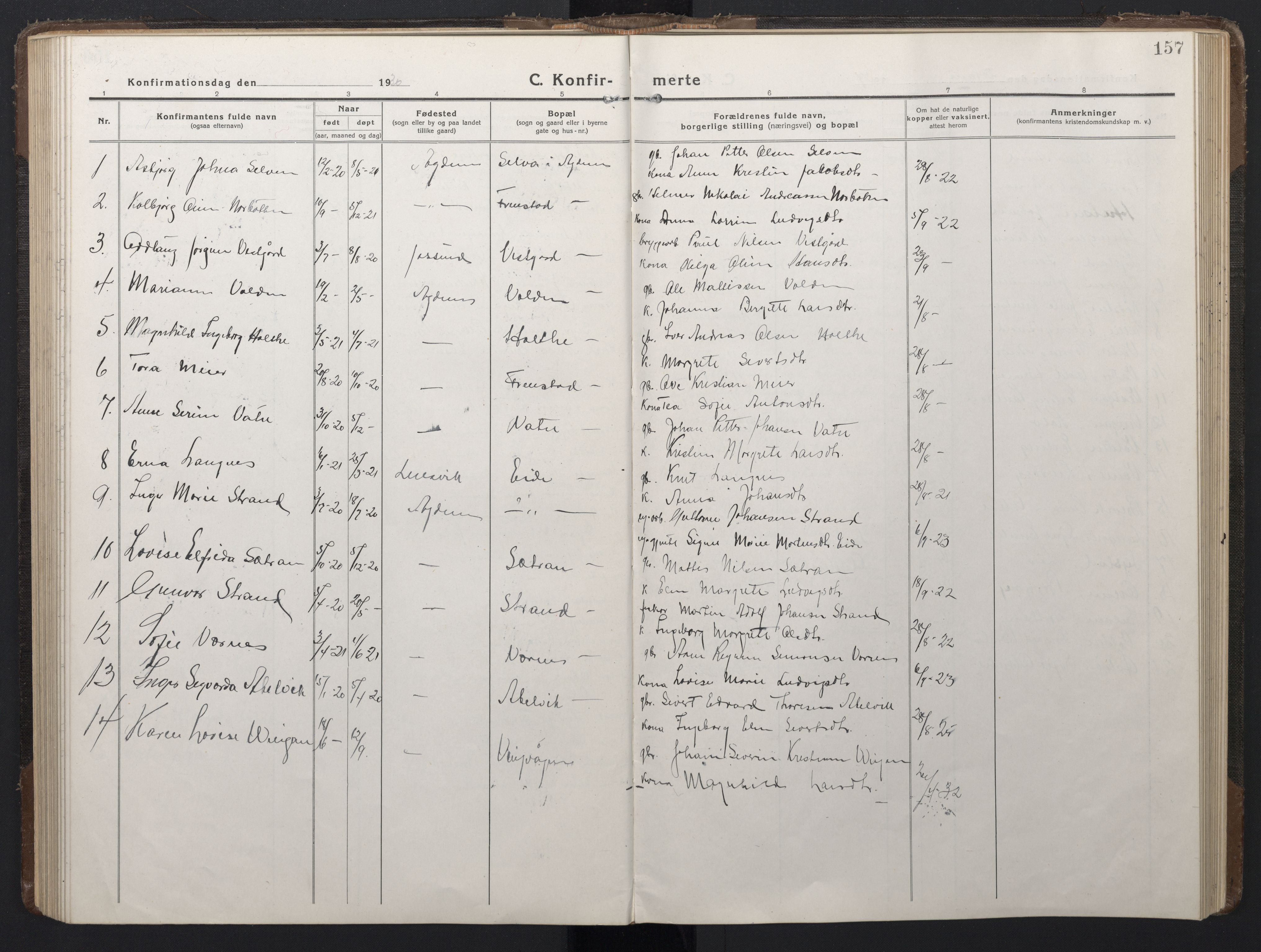 Ministerialprotokoller, klokkerbøker og fødselsregistre - Sør-Trøndelag, SAT/A-1456/662/L0758: Parish register (copy) no. 662C03, 1918-1948, p. 157