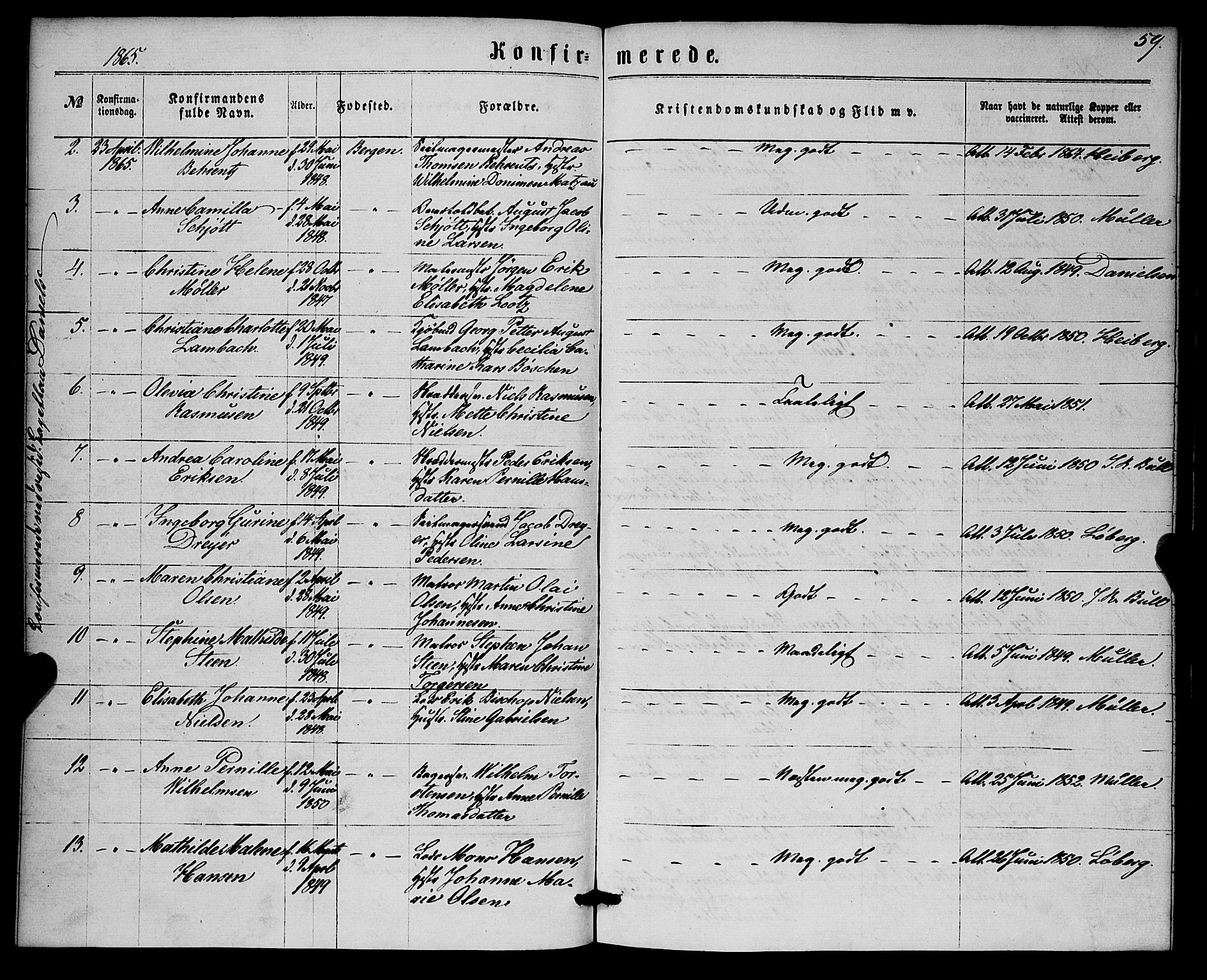 Nykirken Sokneprestembete, SAB/A-77101/H/Haa/L0024: Parish register (official) no. C 3, 1864-1870, p. 59