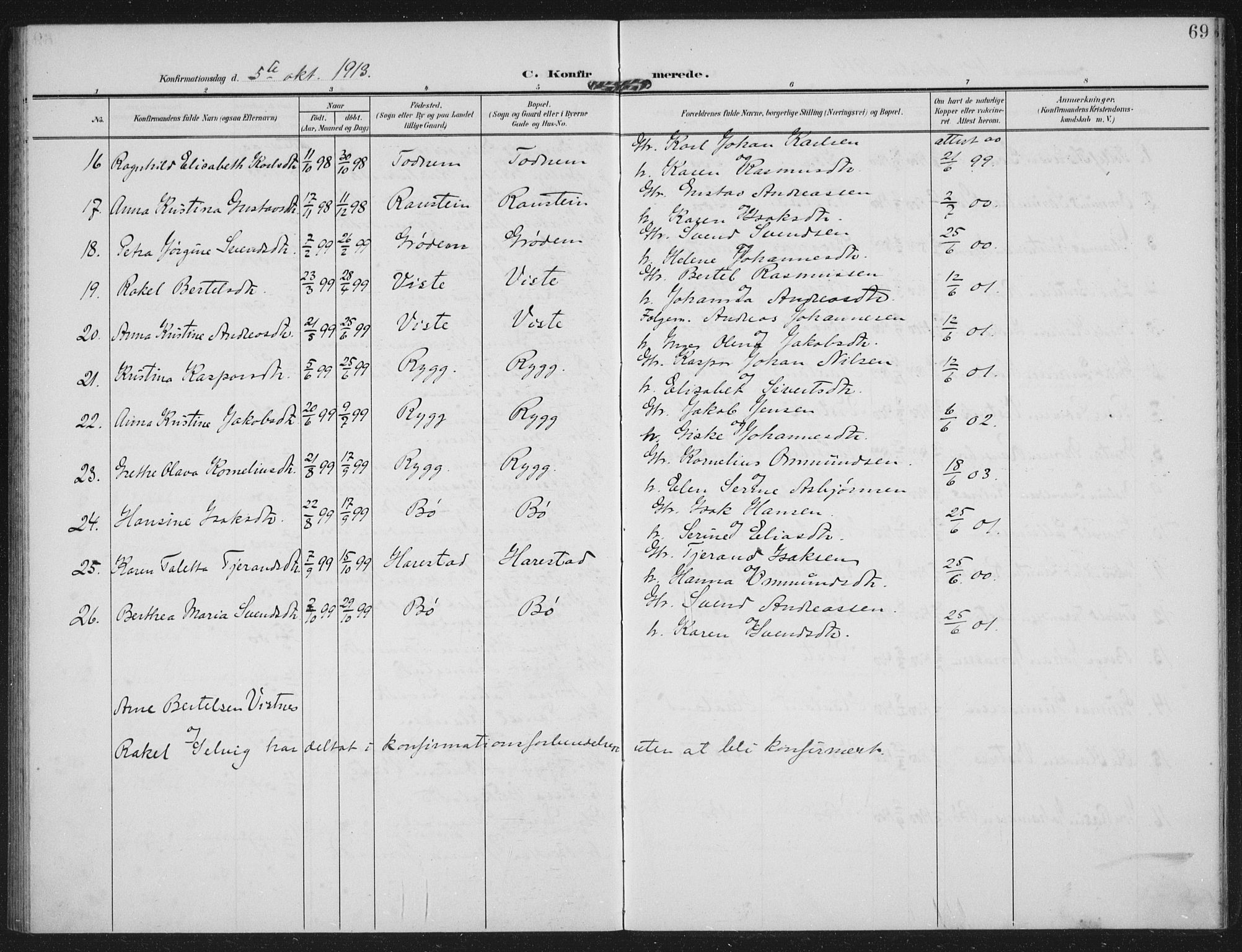 Hetland sokneprestkontor, AV/SAST-A-101826/30/30BA: Parish register (official) no. A 14, 1905-1919, p. 69