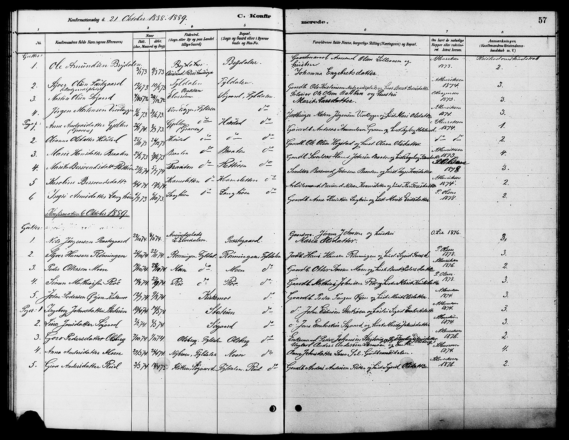 Tynset prestekontor, SAH/PREST-058/H/Ha/Hab/L0007: Parish register (copy) no. 7, 1880-1901, p. 57