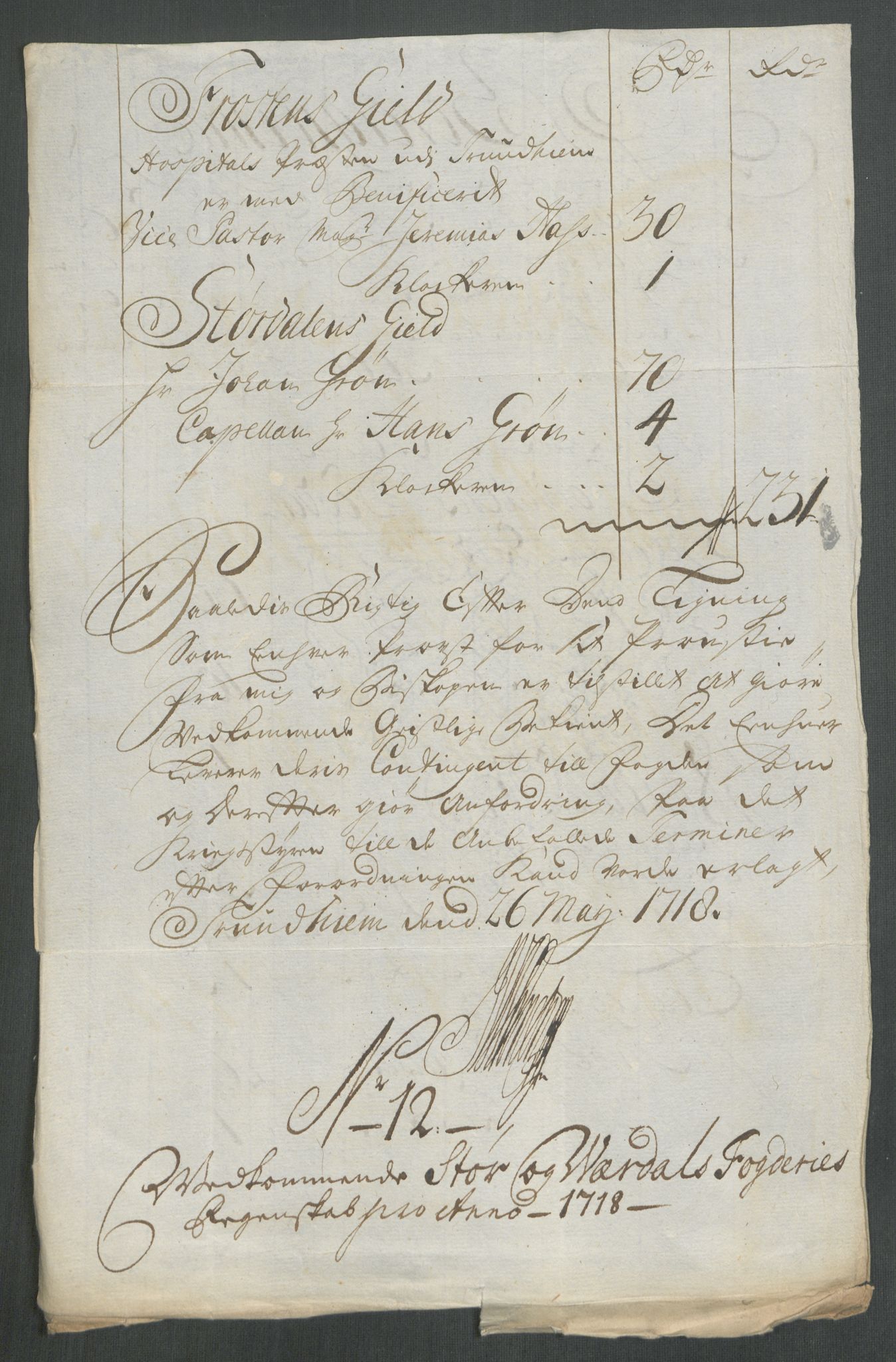 Rentekammeret inntil 1814, Reviderte regnskaper, Fogderegnskap, RA/EA-4092/R62/L4208: Fogderegnskap Stjørdal og Verdal, 1718, p. 178