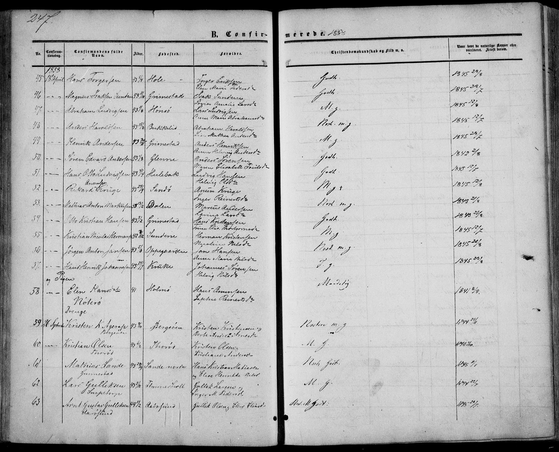 Nøtterøy kirkebøker, SAKO/A-354/F/Fa/L0006: Parish register (official) no. I 6, 1852-1864, p. 247