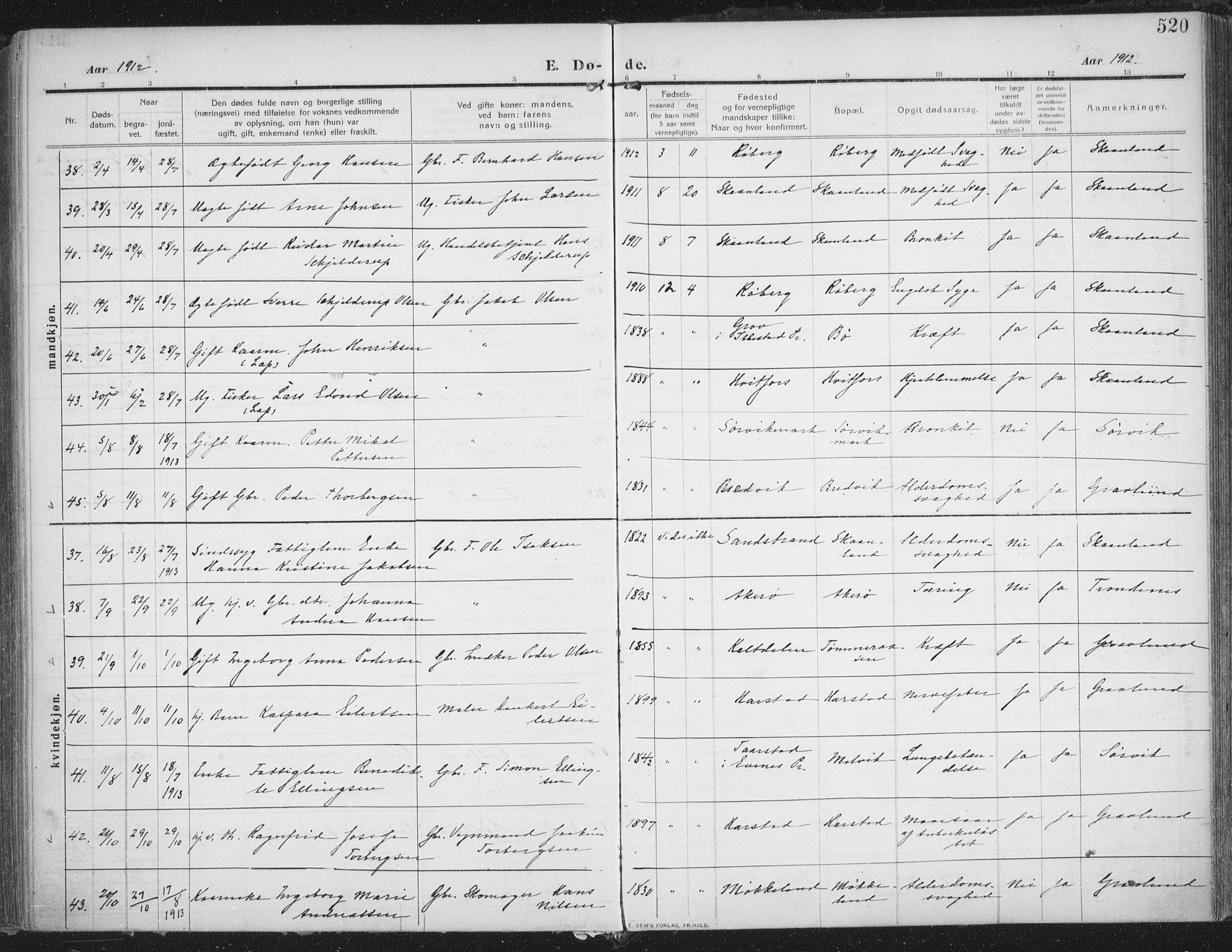 Trondenes sokneprestkontor, AV/SATØ-S-1319/H/Ha/L0018kirke: Parish register (official) no. 18, 1909-1918, p. 520