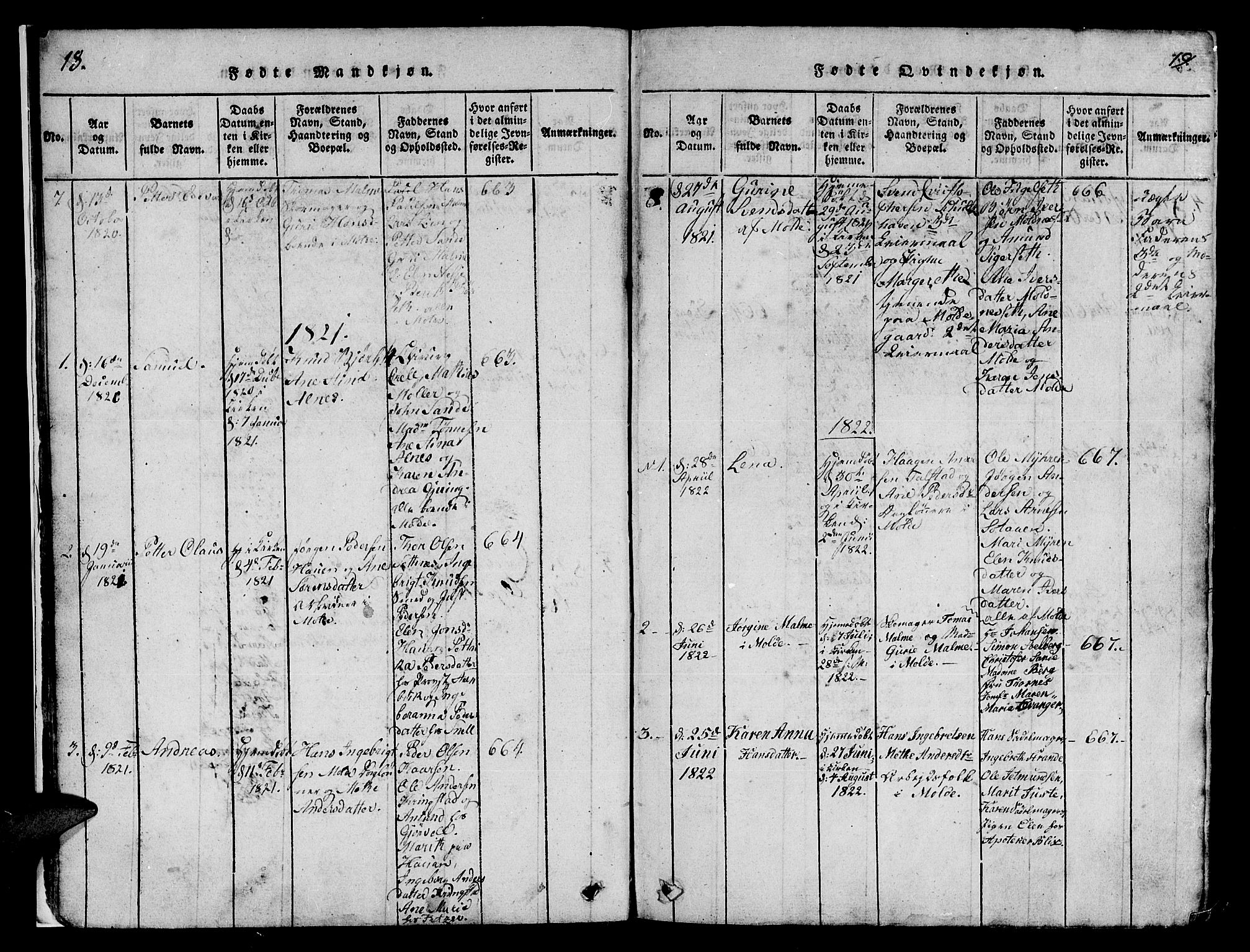 Ministerialprotokoller, klokkerbøker og fødselsregistre - Møre og Romsdal, SAT/A-1454/558/L0700: Parish register (copy) no. 558C01, 1818-1868, p. 18-19