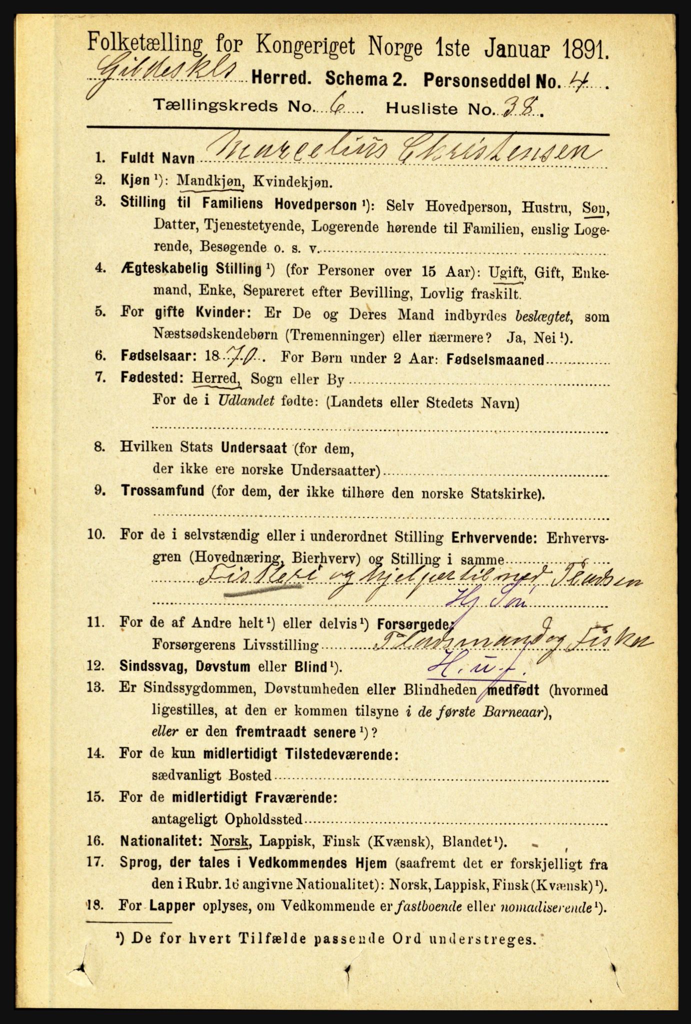 RA, 1891 census for 1838 Gildeskål, 1891, p. 2187