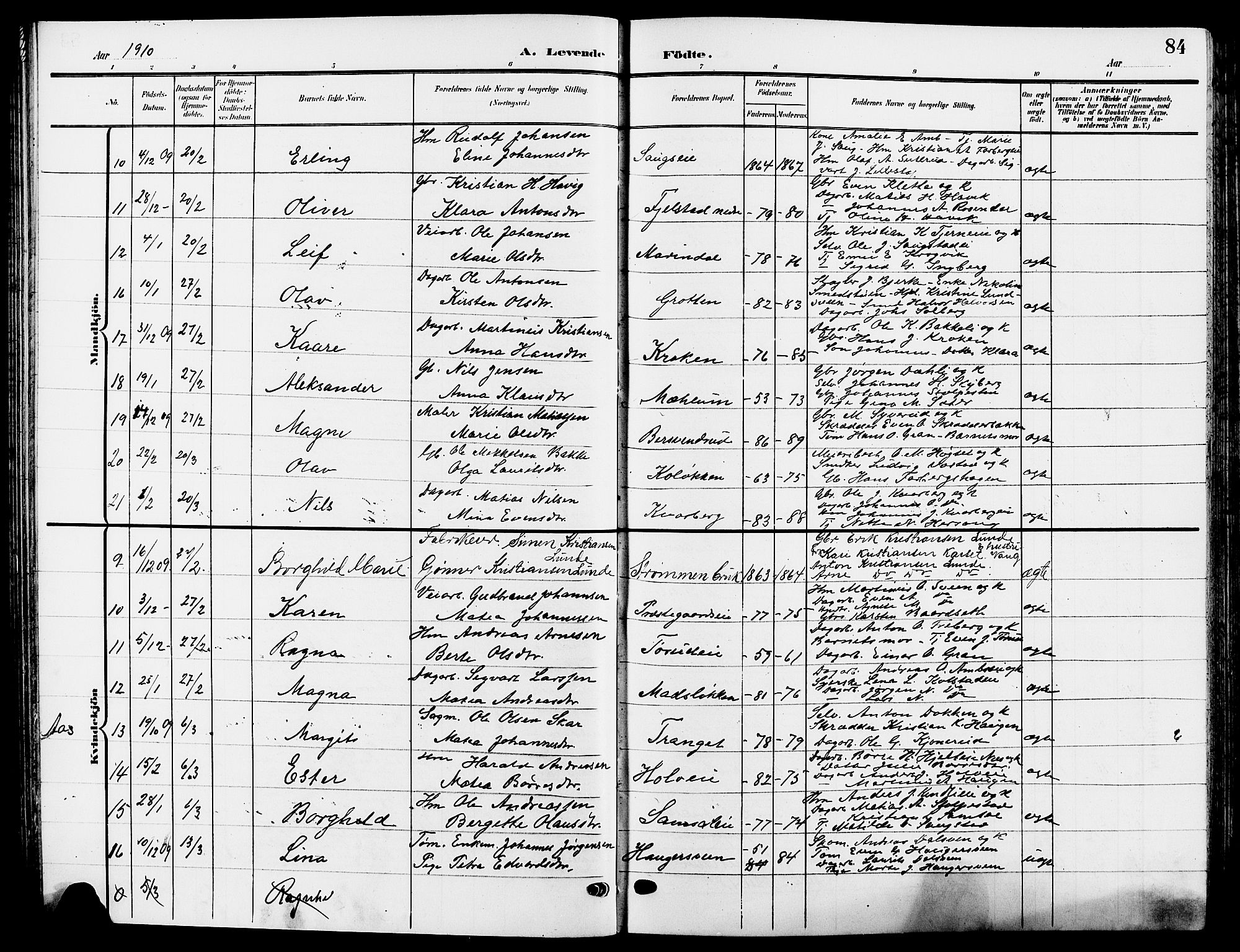 Ringsaker prestekontor, SAH/PREST-014/L/La/L0015: Parish register (copy) no. 15, 1903-1912, p. 84
