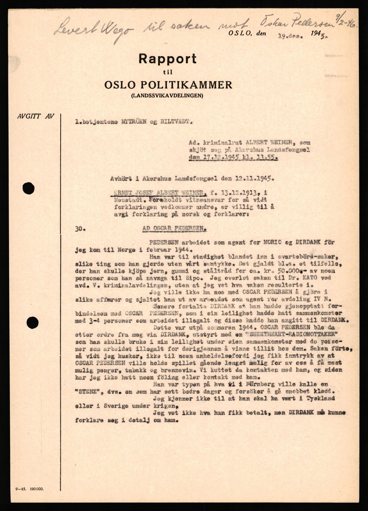 Forsvaret, Forsvarets overkommando II, AV/RA-RAFA-3915/D/Db/L0035: CI Questionaires. Tyske okkupasjonsstyrker i Norge. Tyskere., 1945-1946, p. 265