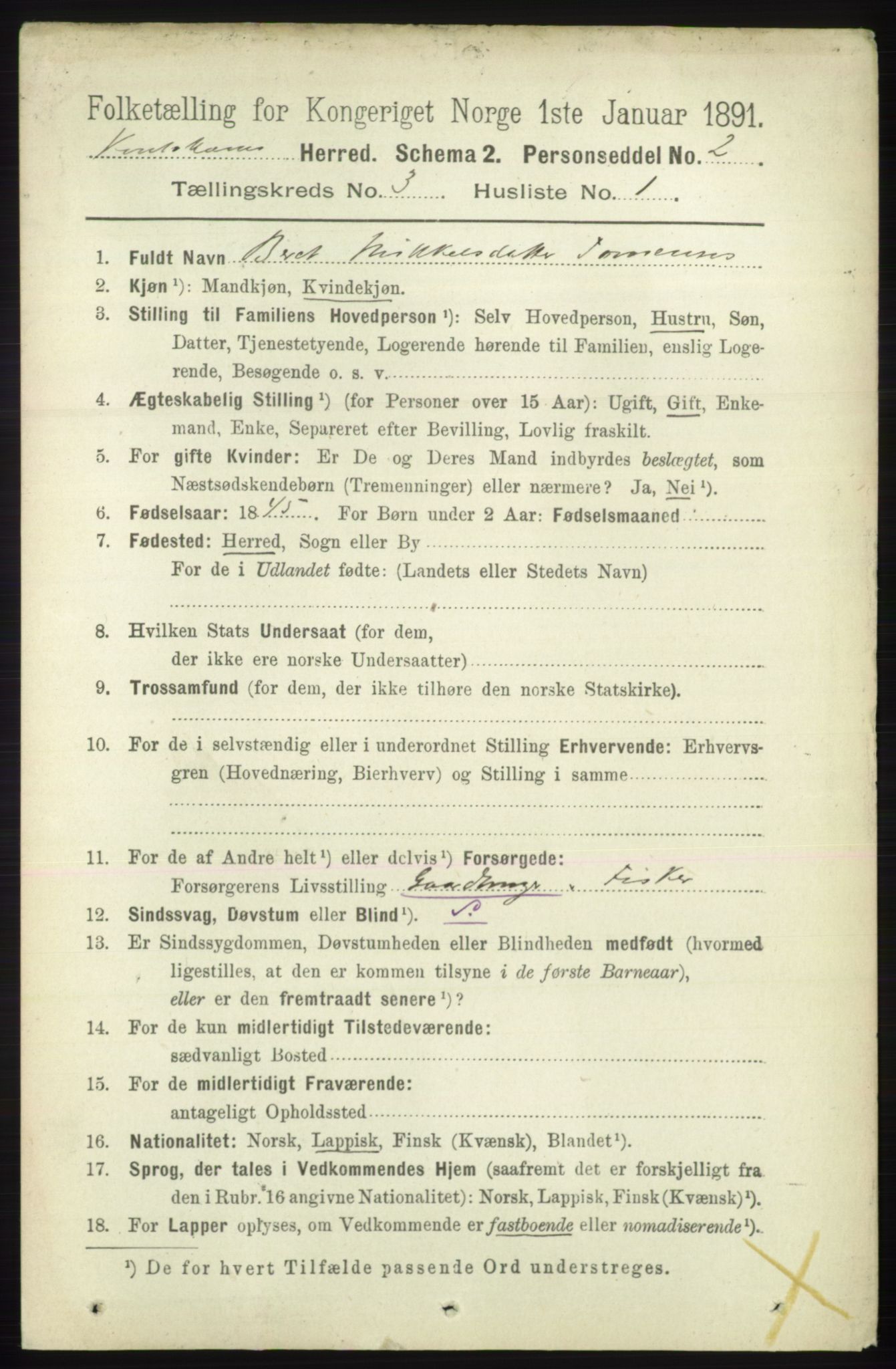 RA, 1891 census for 2011 Kautokeino, 1891, p. 712