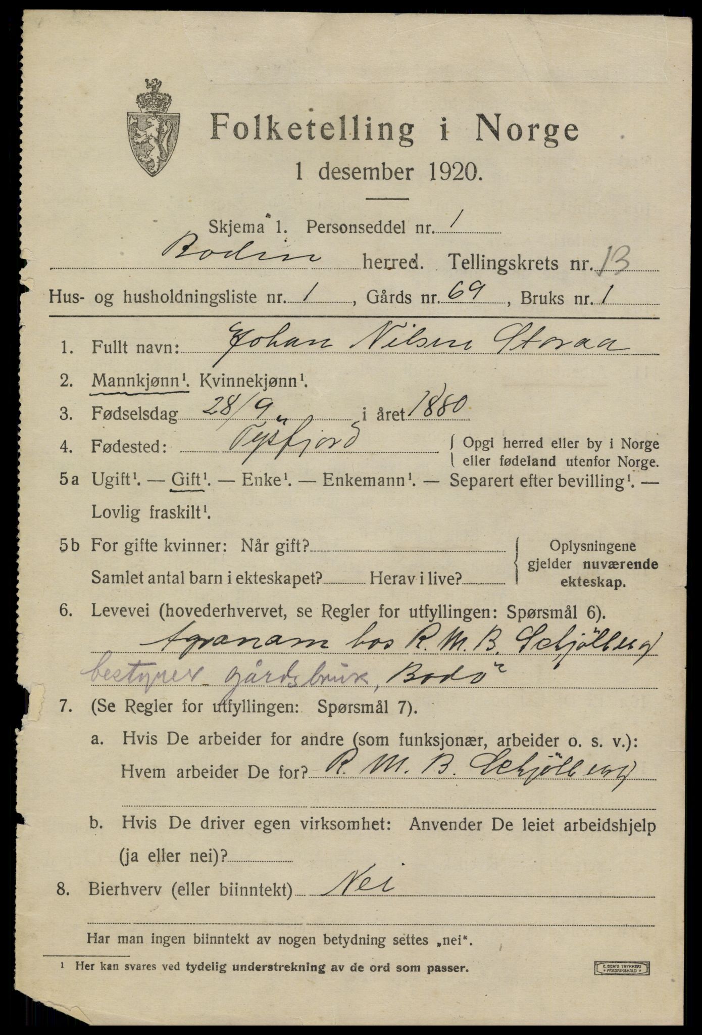 SAT, 1920 census for Bodin, 1920, p. 9316