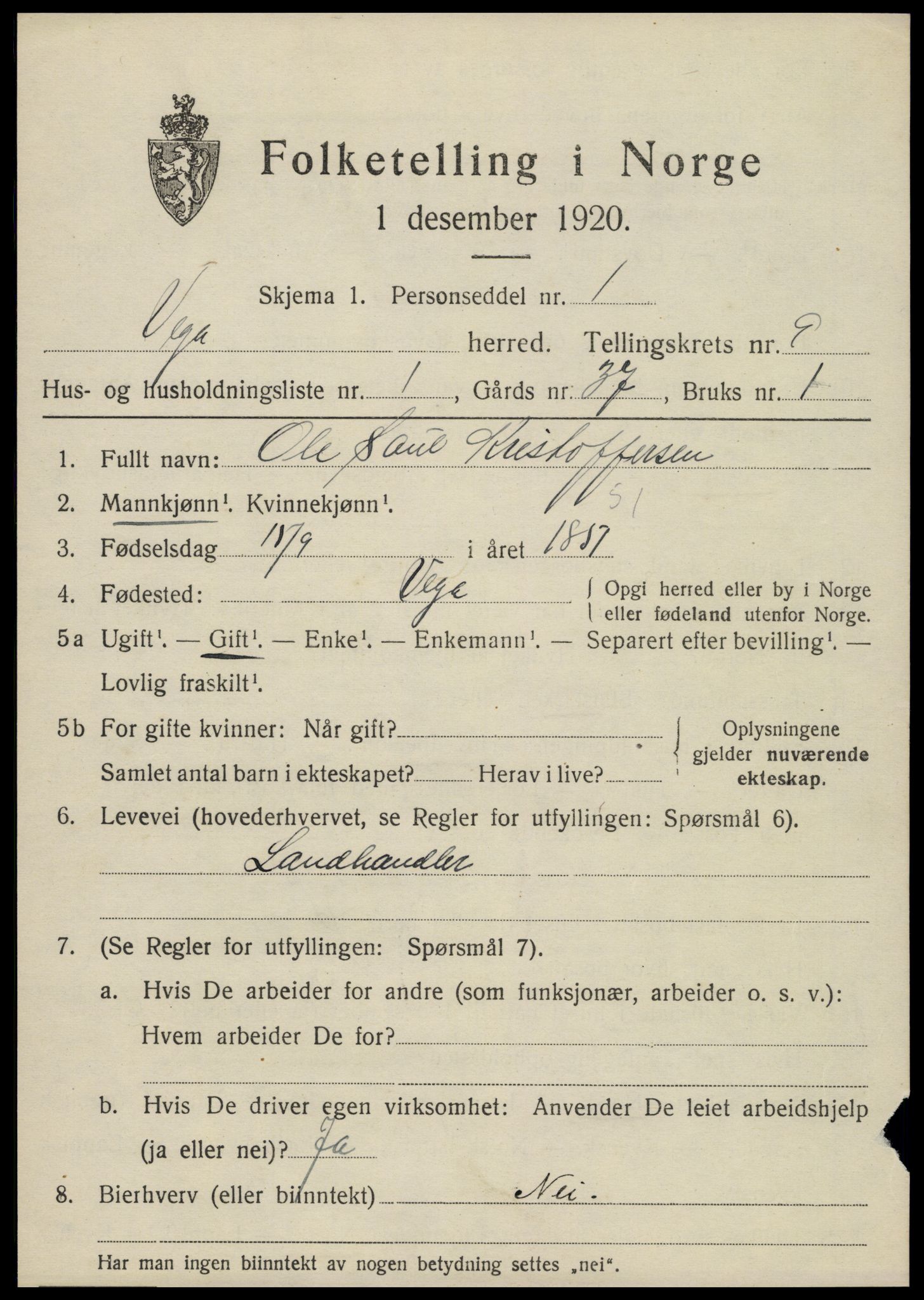 SAT, 1920 census for Vega, 1920, p. 4539