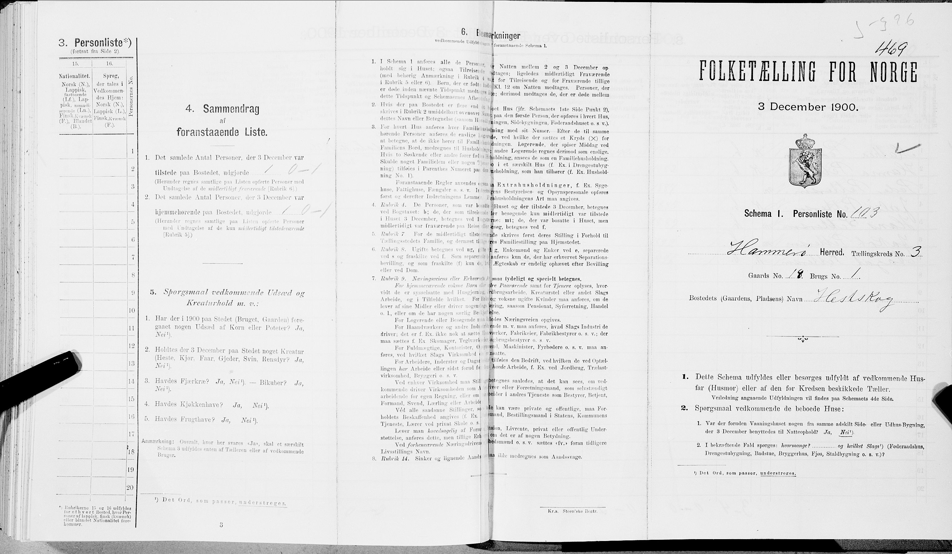 SAT, 1900 census for Hamarøy, 1900, p. 487