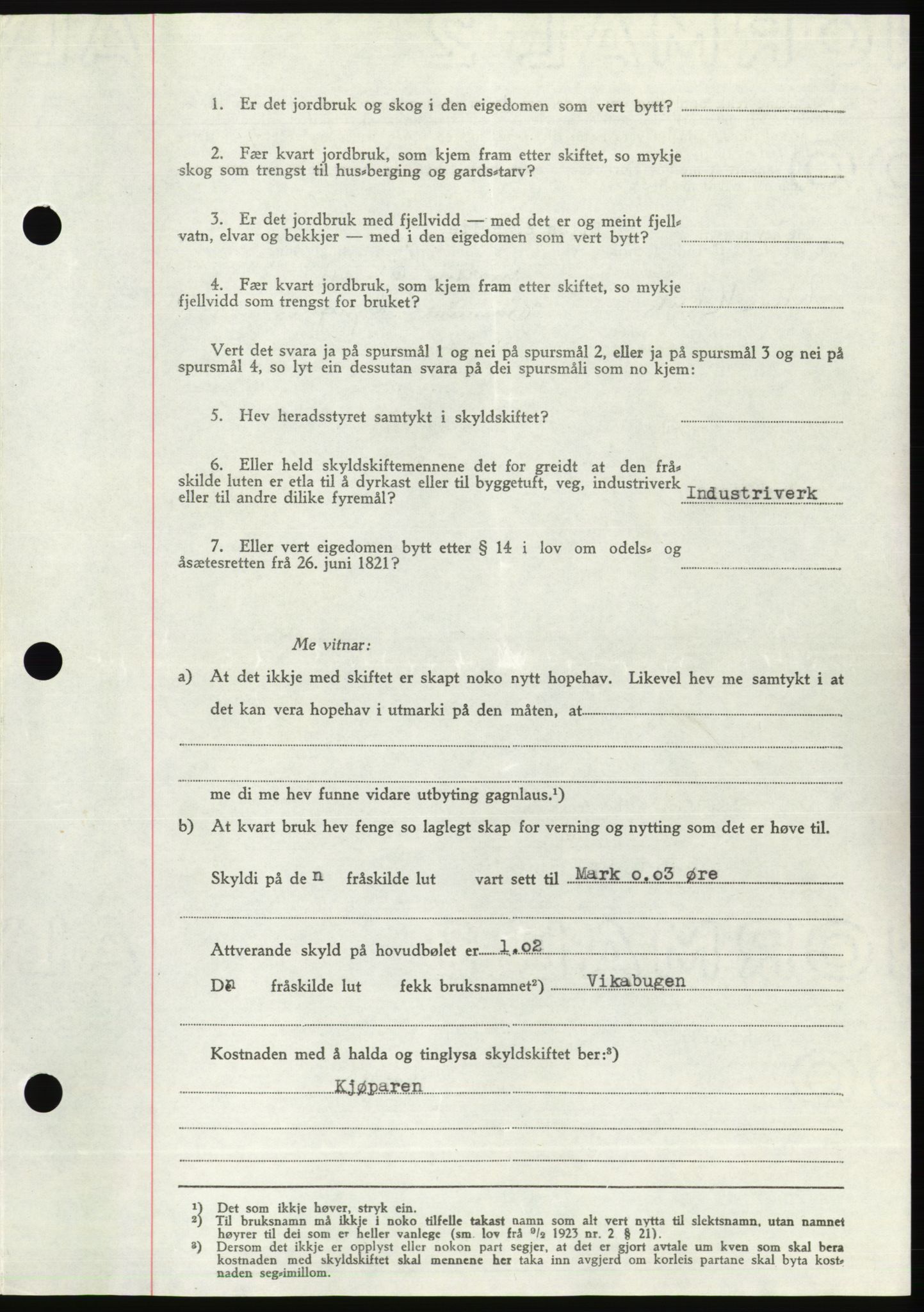 Søre Sunnmøre sorenskriveri, AV/SAT-A-4122/1/2/2C/L0081: Mortgage book no. 7A, 1947-1948, Diary no: : 1061/1947