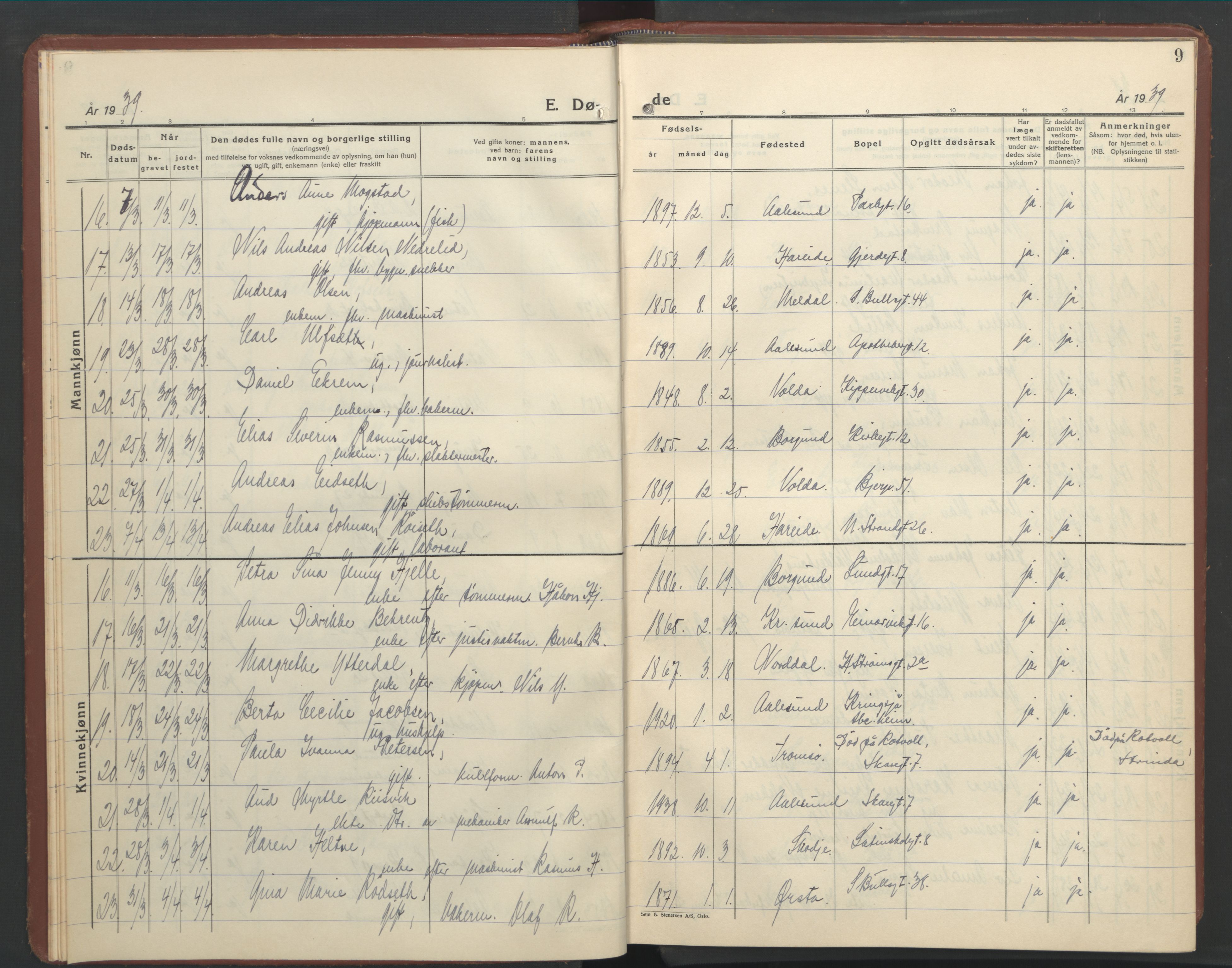 Ministerialprotokoller, klokkerbøker og fødselsregistre - Møre og Romsdal, AV/SAT-A-1454/529/L0478: Parish register (copy) no. 529C15, 1938-1951, p. 9