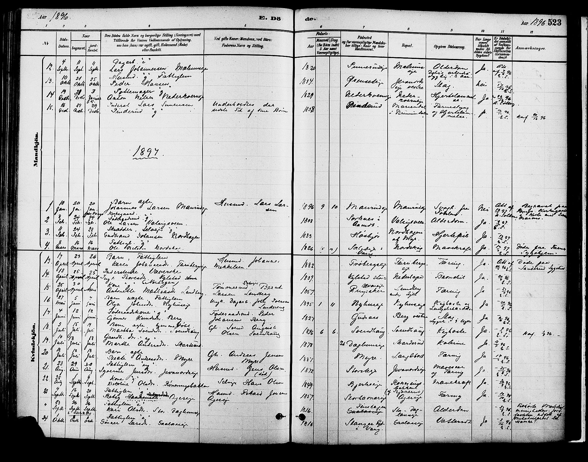 Vang prestekontor, Hedmark, SAH/PREST-008/H/Ha/Haa/L0018B: Parish register (official) no. 18B, 1880-1906, p. 523