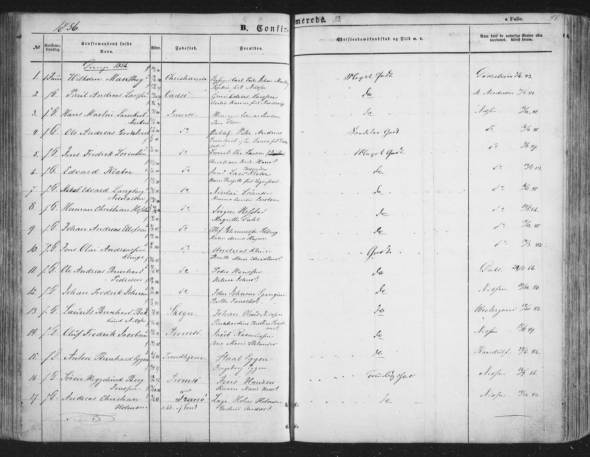 Tromsø sokneprestkontor/stiftsprosti/domprosti, SATØ/S-1343/G/Ga/L0011kirke: Parish register (official) no. 11, 1856-1865, p. 97