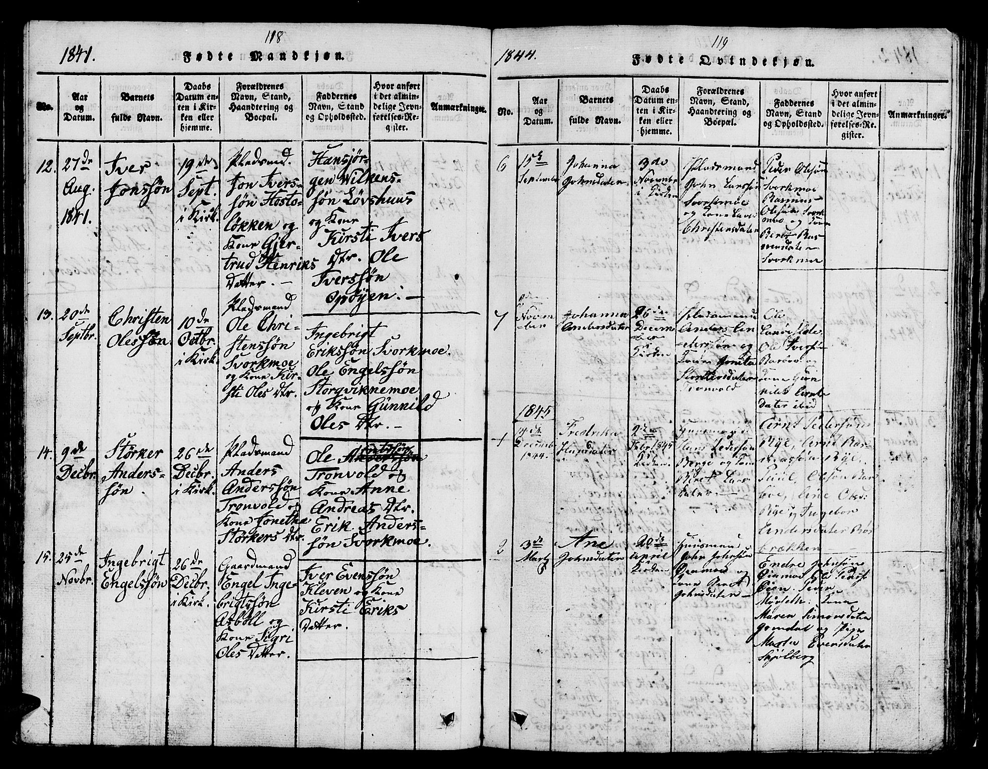 Ministerialprotokoller, klokkerbøker og fødselsregistre - Sør-Trøndelag, SAT/A-1456/671/L0842: Parish register (copy) no. 671C01, 1816-1867, p. 118-119