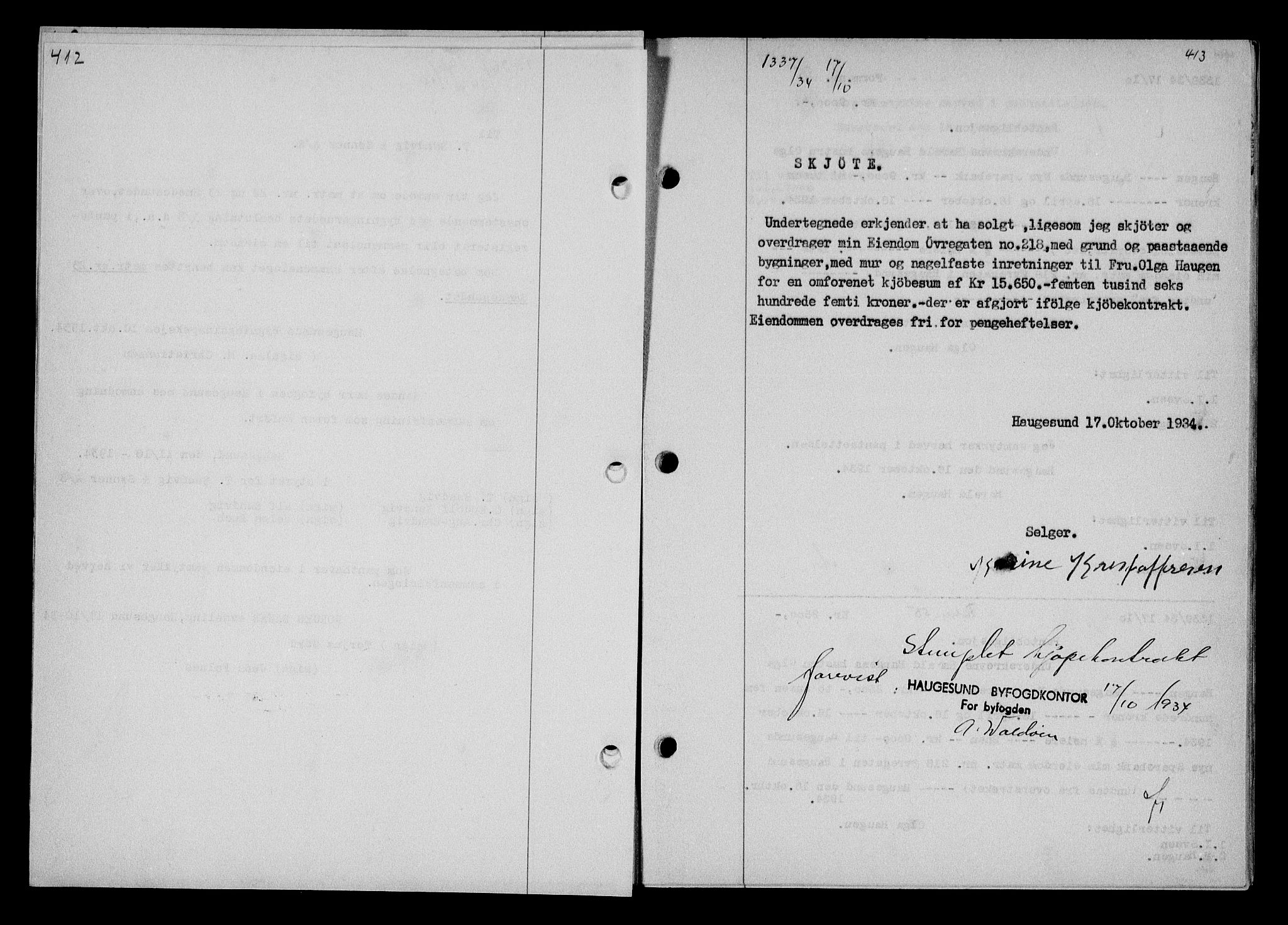 Haugesund tingrett, SAST/A-101415/01/II/IIC/L0028: Mortgage book no. 28, 1934-1935, Deed date: 17.10.1934