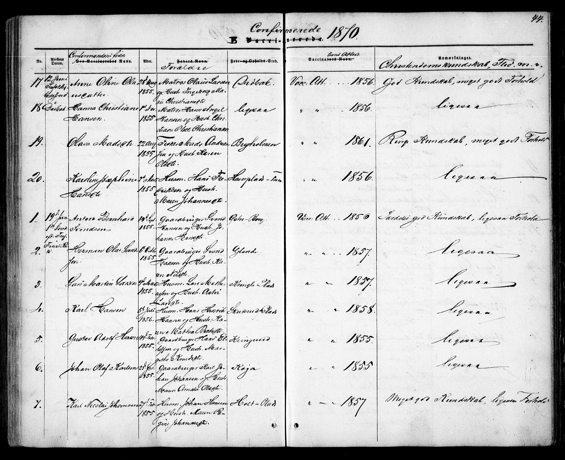 Drøbak prestekontor Kirkebøker, SAO/A-10142a/F/Fa/L0002: Parish register (official) no. I 2, 1858-1870, p. 44