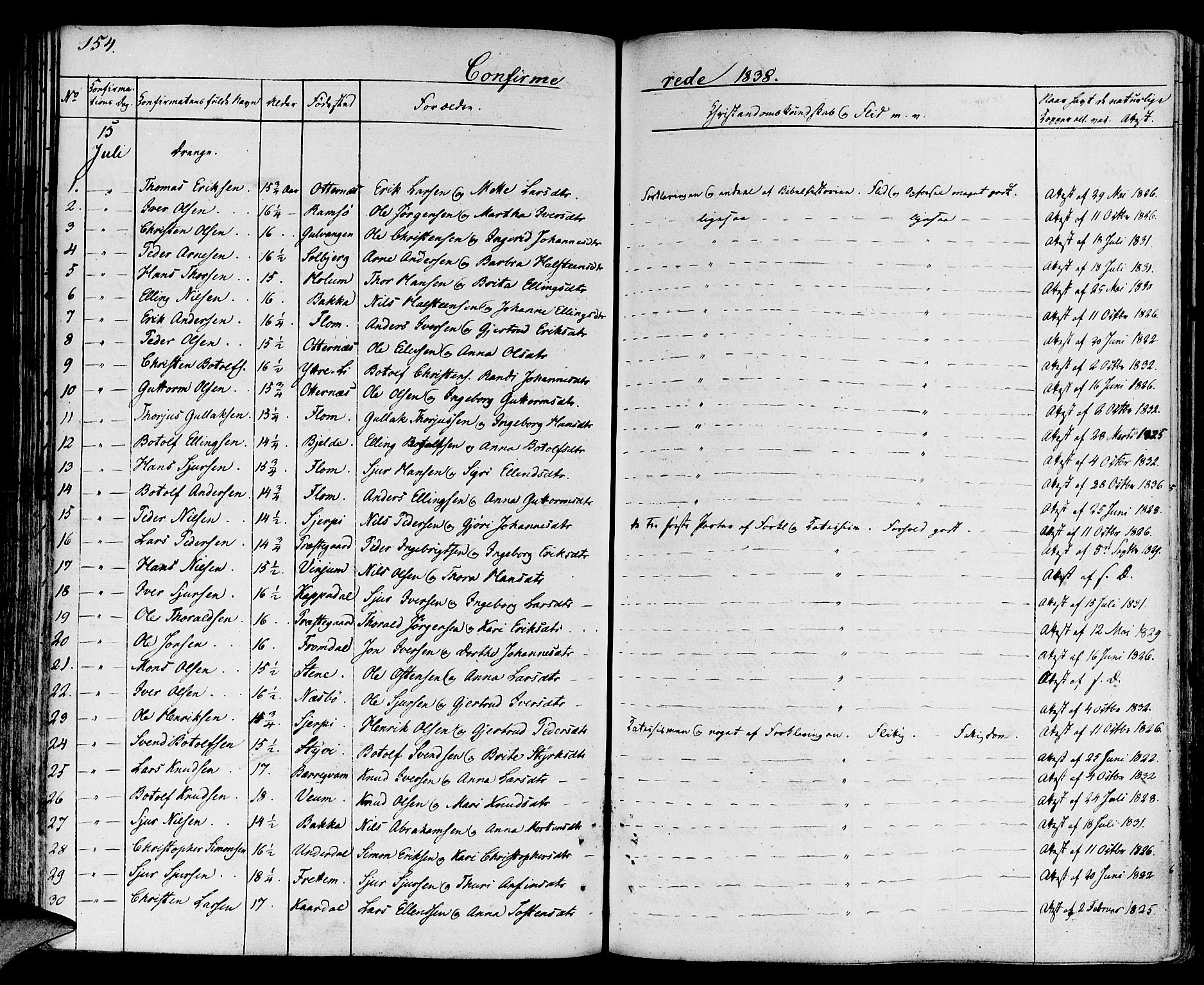 Aurland sokneprestembete, SAB/A-99937/H/Ha/Haa/L0006: Parish register (official) no. A 6, 1821-1859, p. 154
