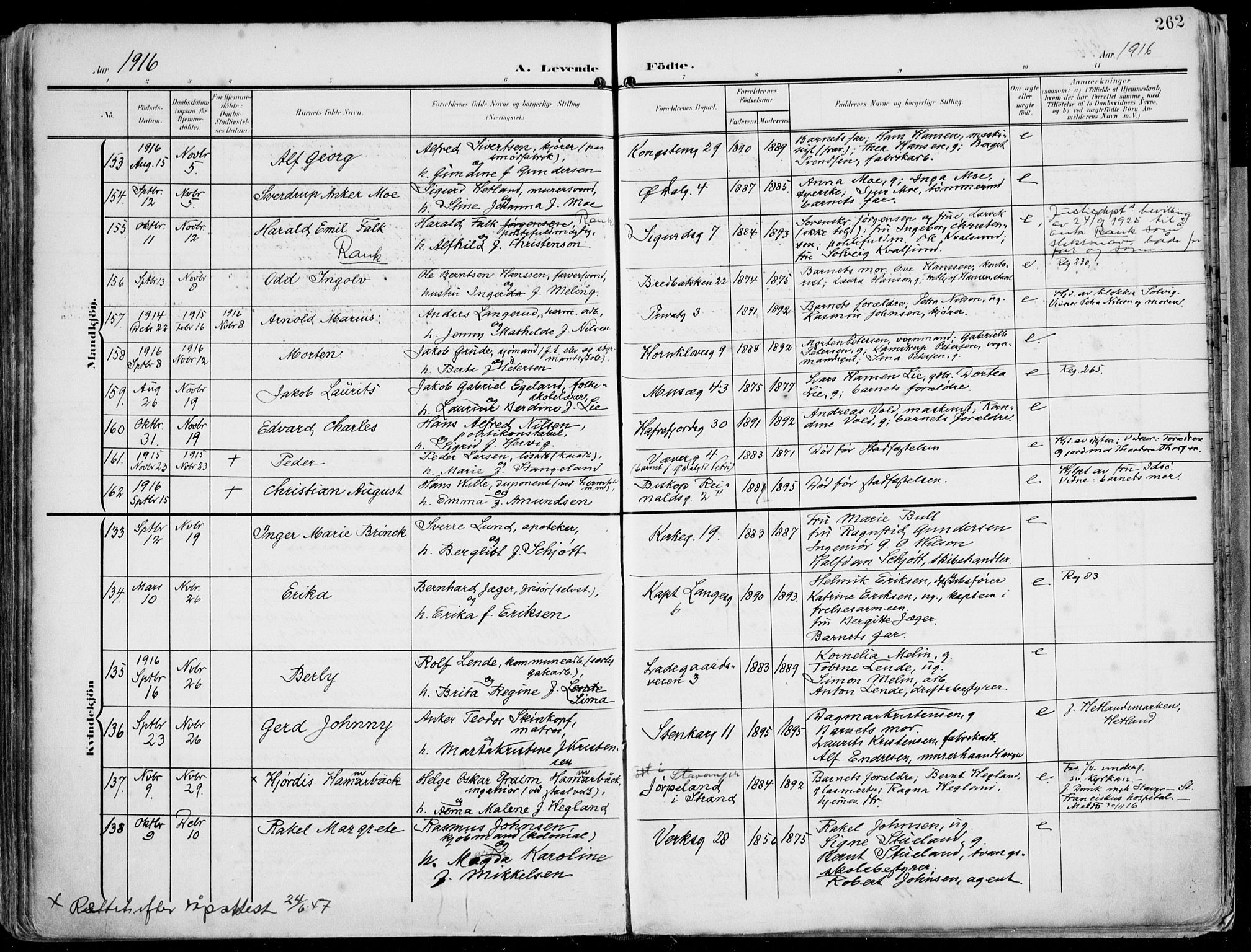 St. Petri sokneprestkontor, AV/SAST-A-101813/002/A/L0005: Parish register (official) no. A 23, 1902-1918, p. 262