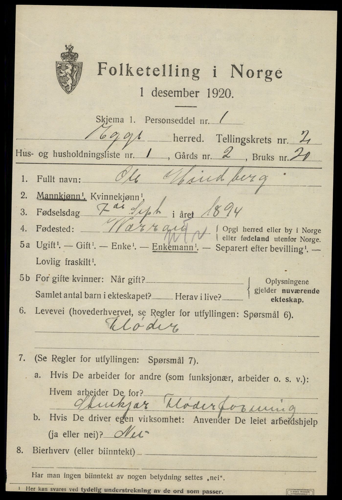 SAT, 1920 census for Egge, 1920, p. 1034