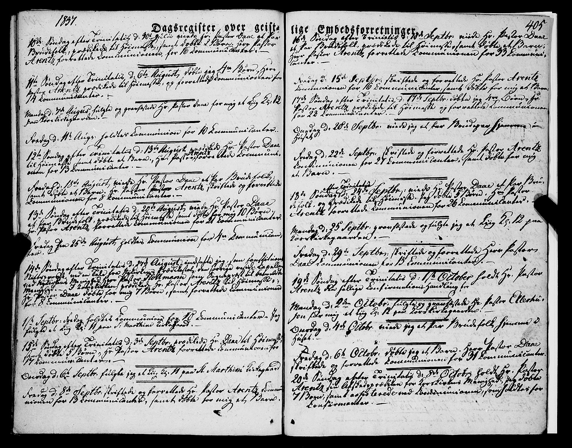 Korskirken sokneprestembete, AV/SAB-A-76101/H/Haa/L0050: Parish register (official) no. F 1, 1821-1869, p. 405