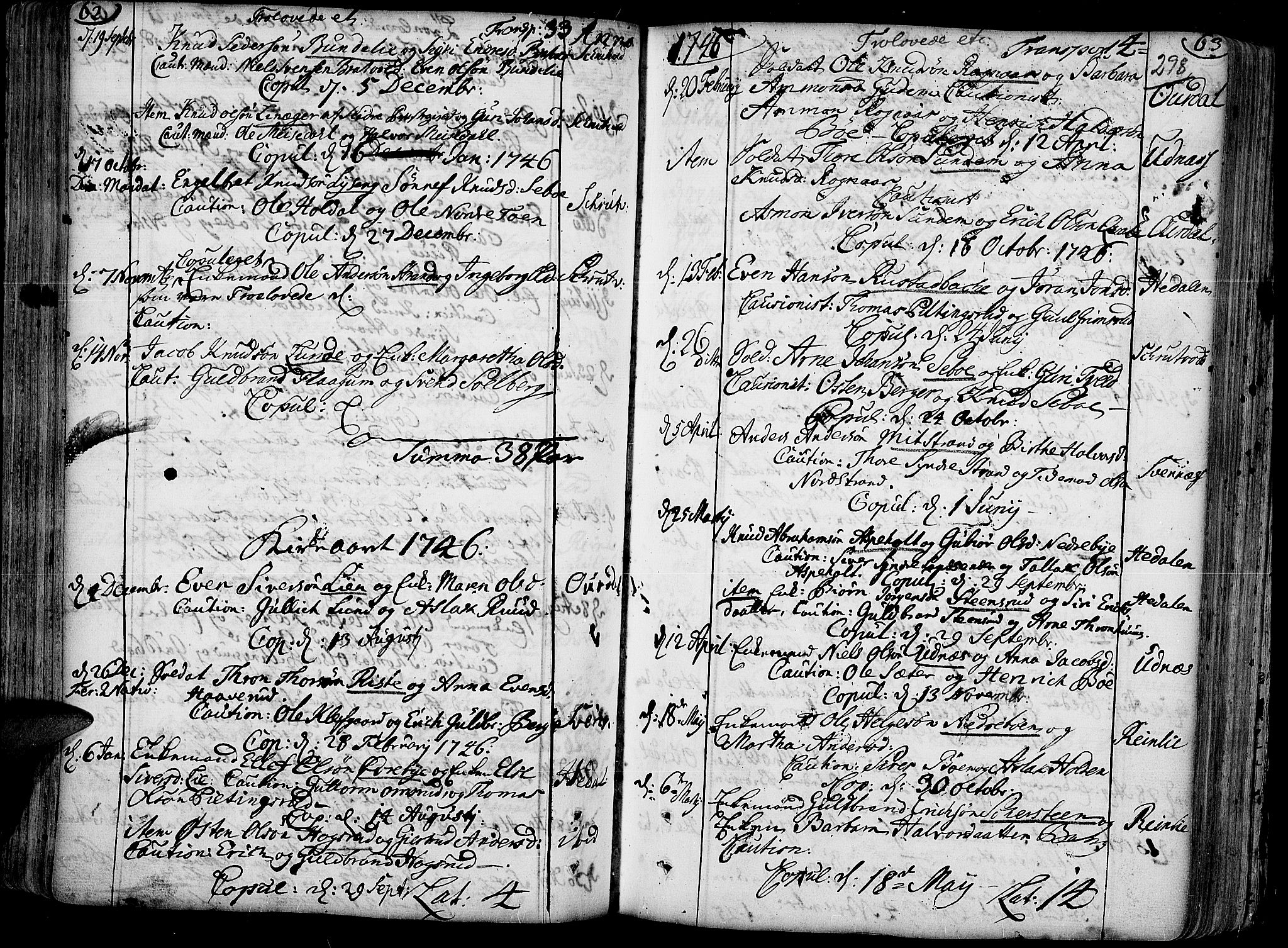 Aurdal prestekontor, SAH/PREST-126/H/Ha/Haa/L0004: Parish register (official) no. 4, 1730-1762, p. 62-63